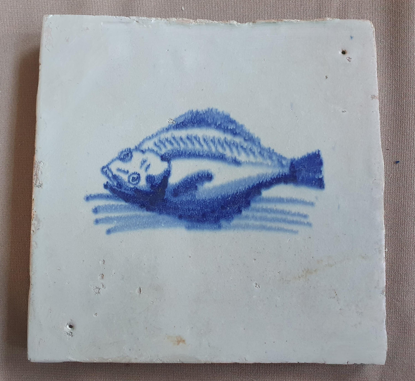 Dutch Delft  Tile, Fish, 17th century blue walltile, ca 1700