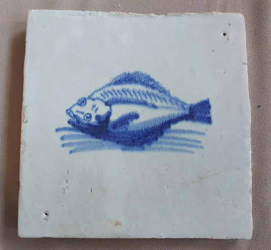 Dutch Delft  Tile, Fish, 17th century blue walltile, ca 1700