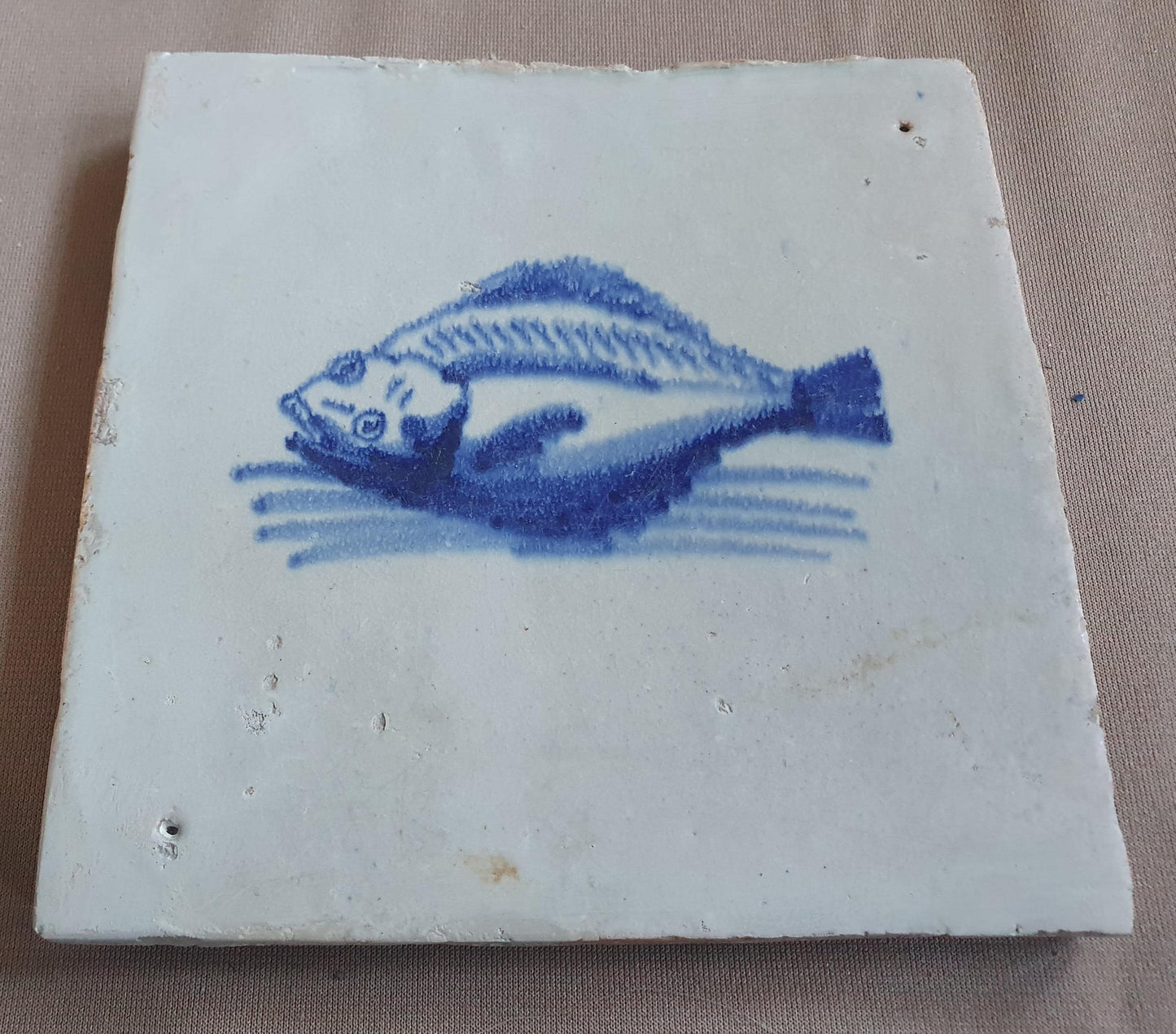 Dutch Delft  Tile, Fish, 17th century blue walltile, ca 1700