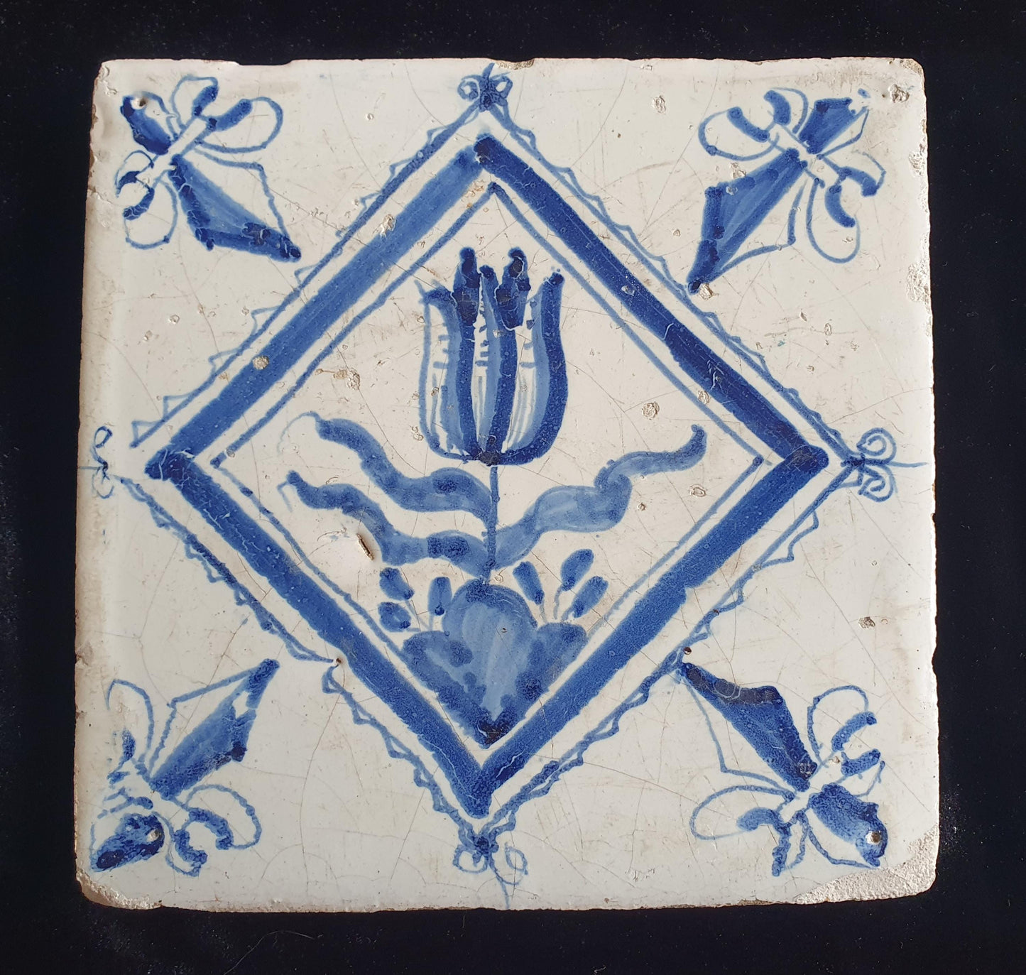 17th Century Dutch Delft Tulip Tile