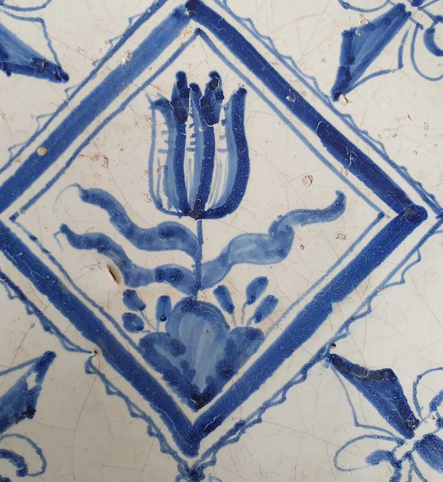 17th Century Dutch Delft Tulip Tile