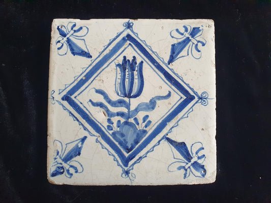 17th Century Dutch Delft Tulip Tile