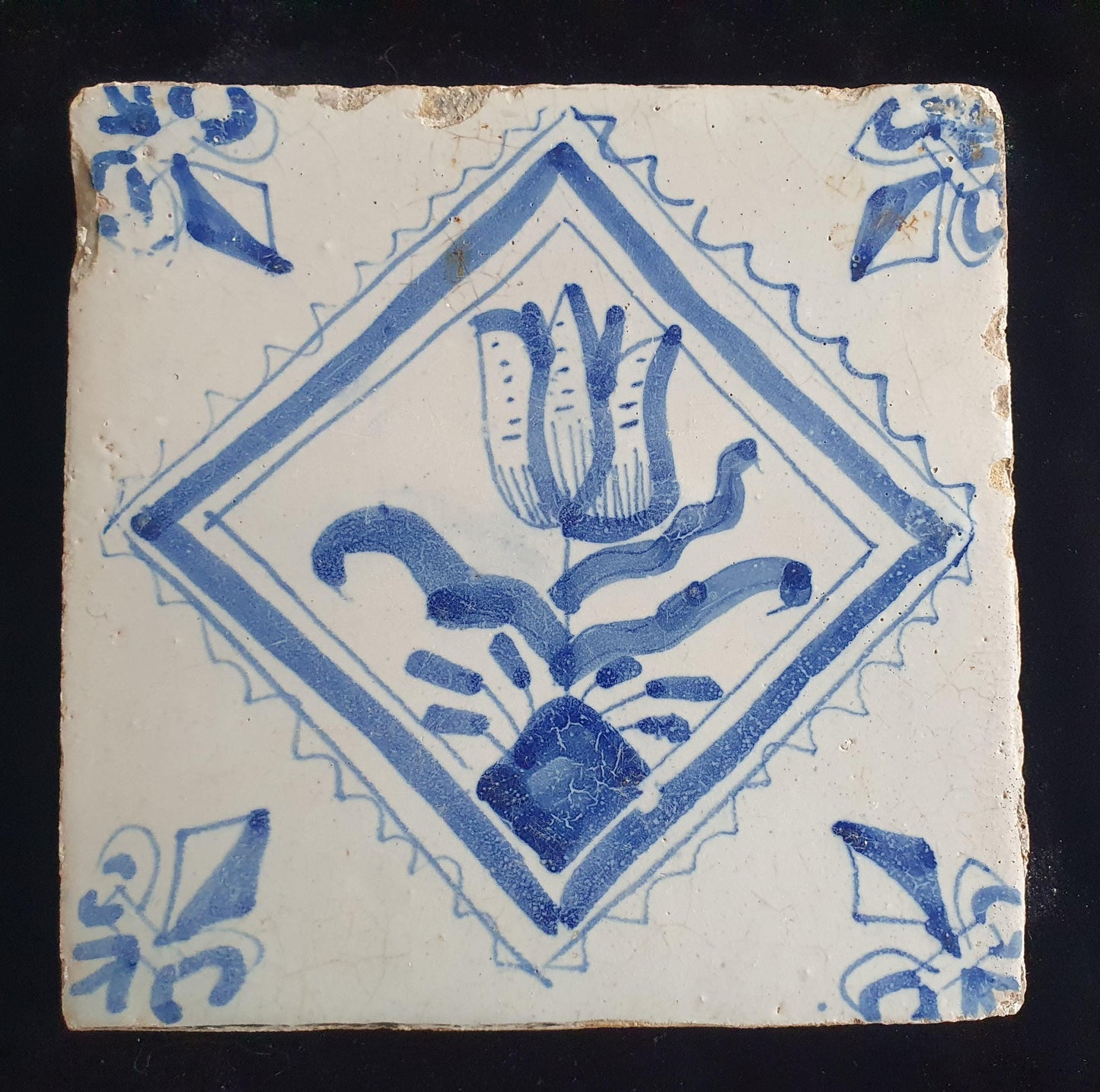 17th Century Dutch Delft Tulip Tile