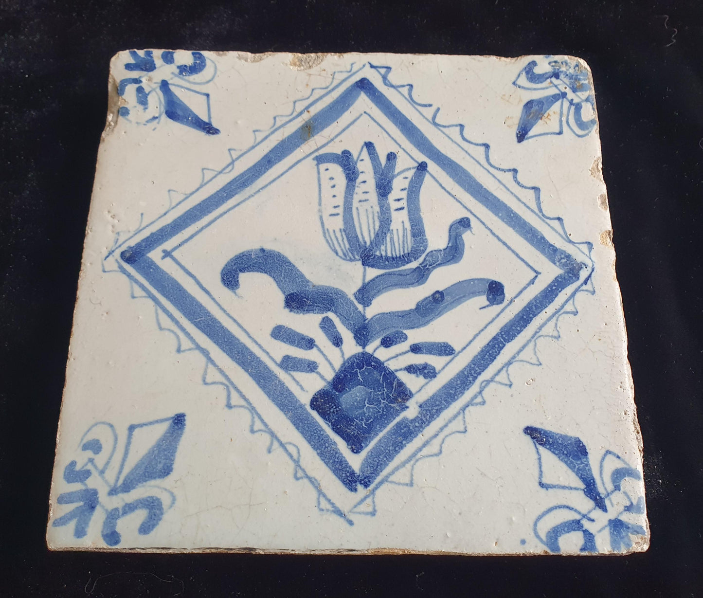 17th Century Dutch Delft Tulip Tile
