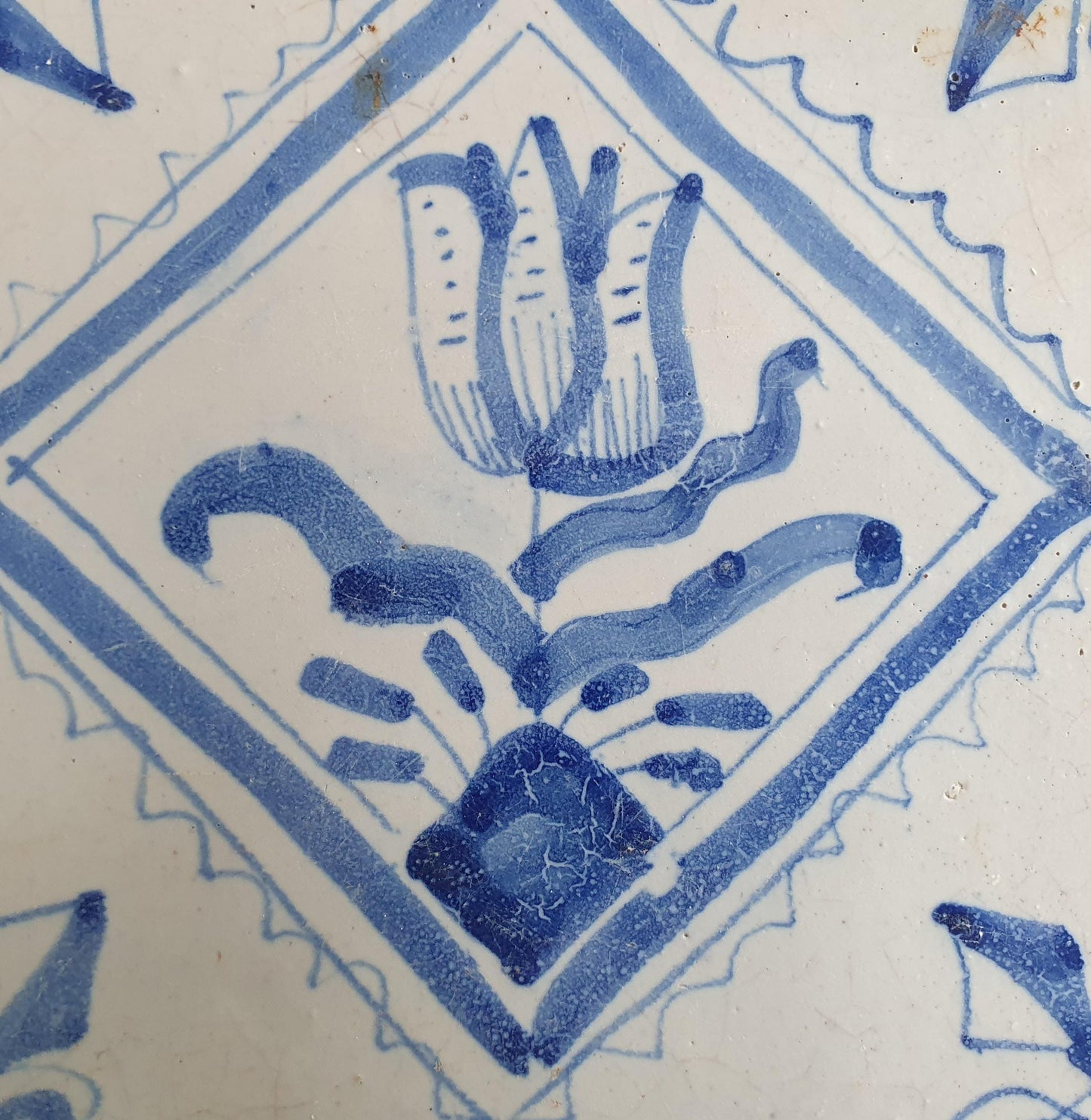 17th Century Dutch Delft Tulip Tile