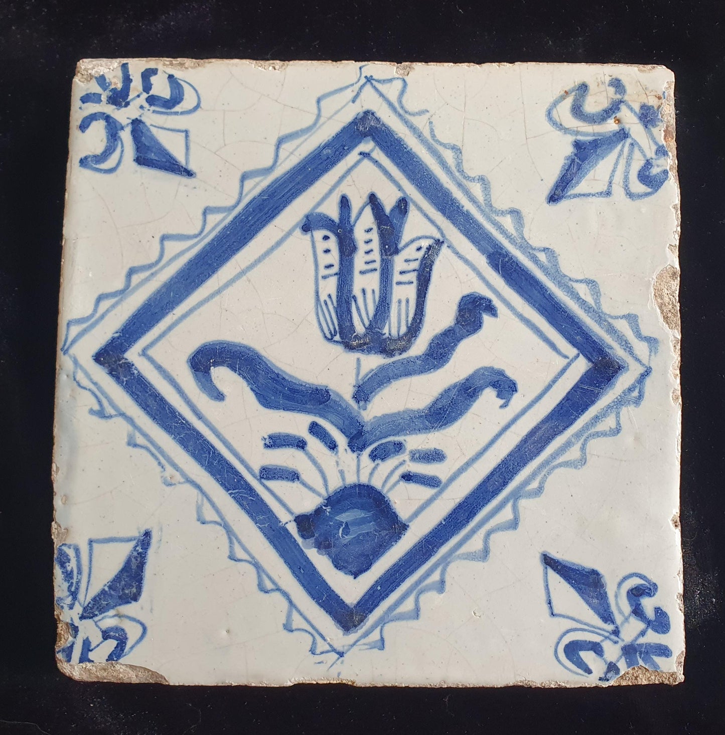 17th Century Dutch Delft Tulip Tile