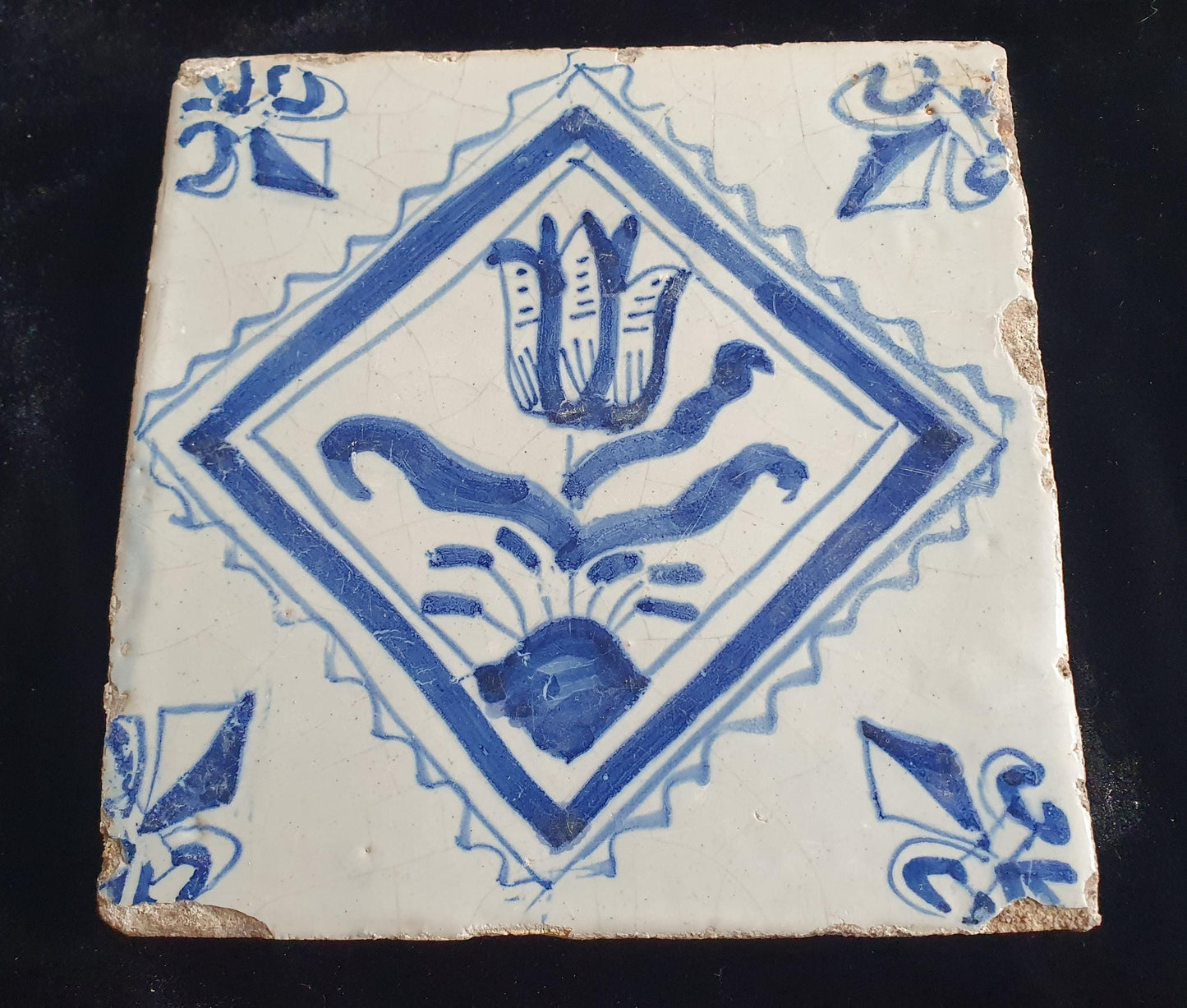 17th Century Dutch Delft Tulip Tile