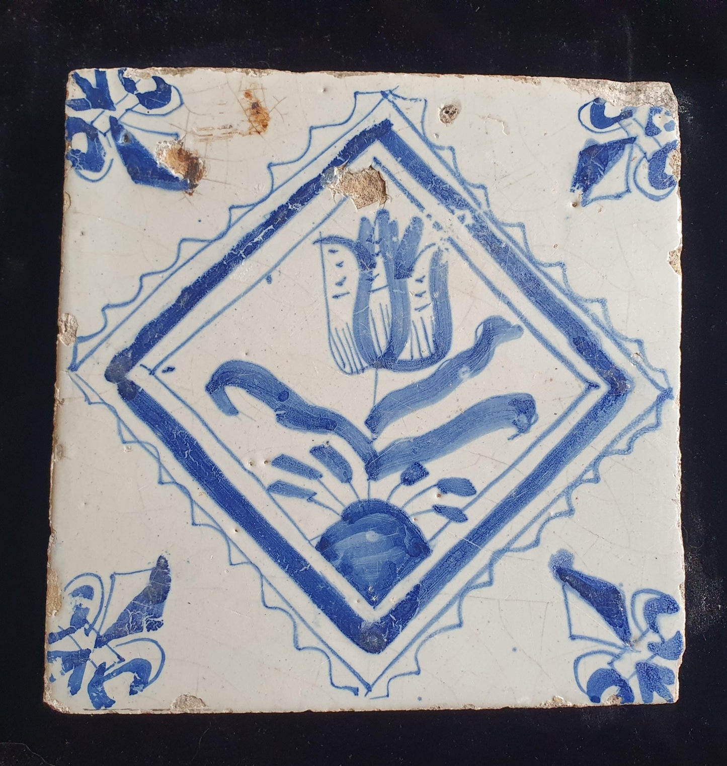 17th Century Dutch Delft Tulip Tile