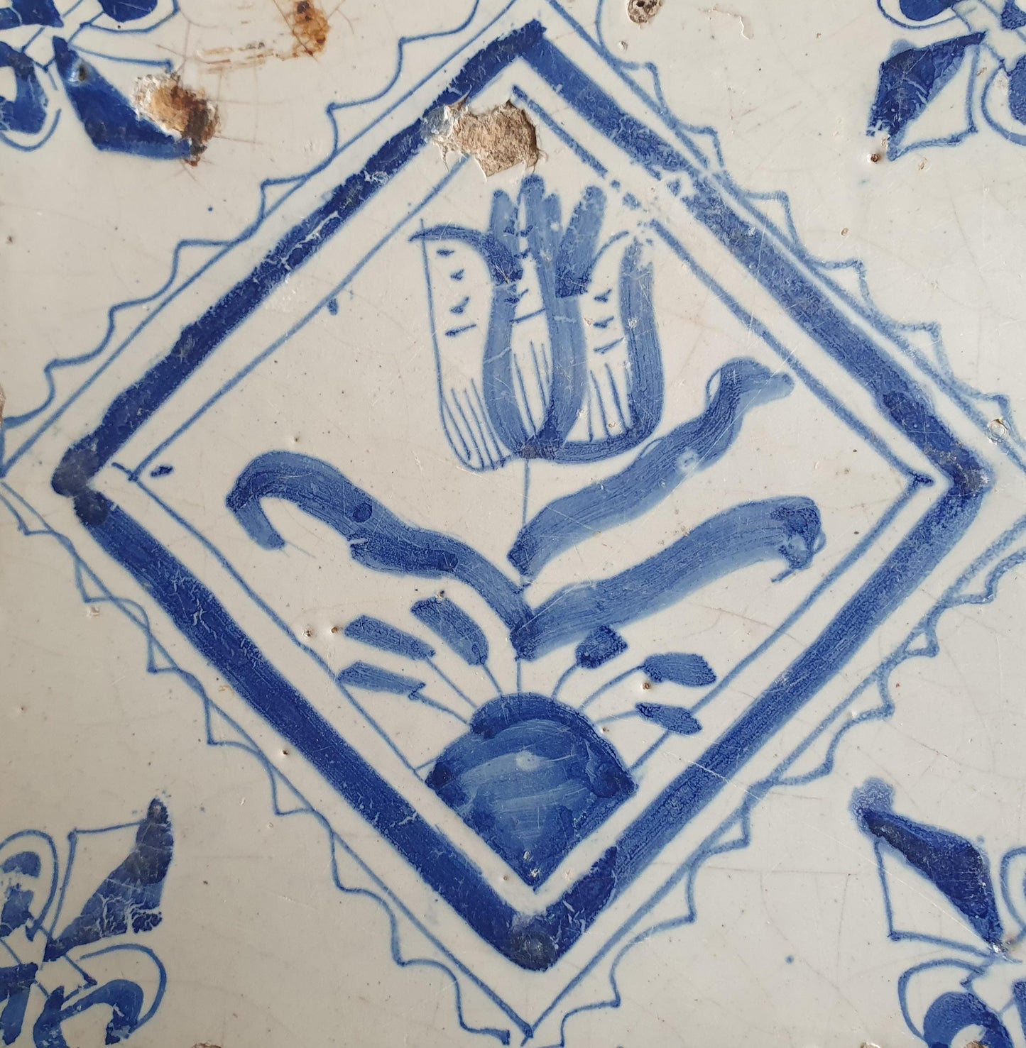 17th Century Dutch Delft Tulip Tile