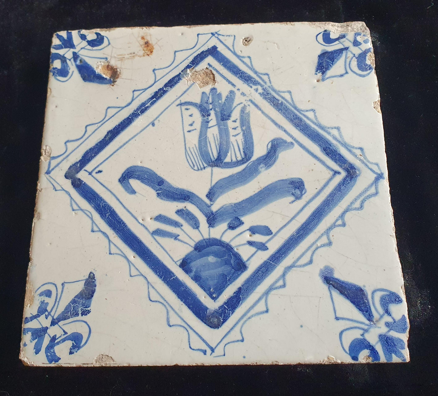 17th Century Dutch Delft Tulip Tile