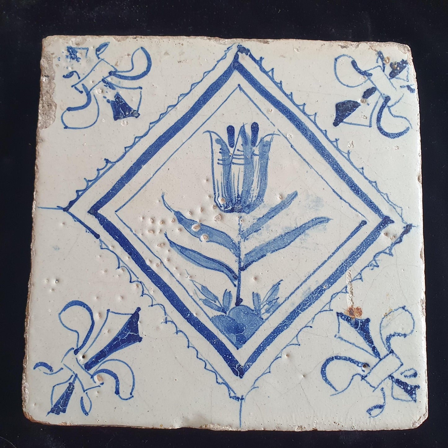17th Century Dutch Delft Tulip Tile