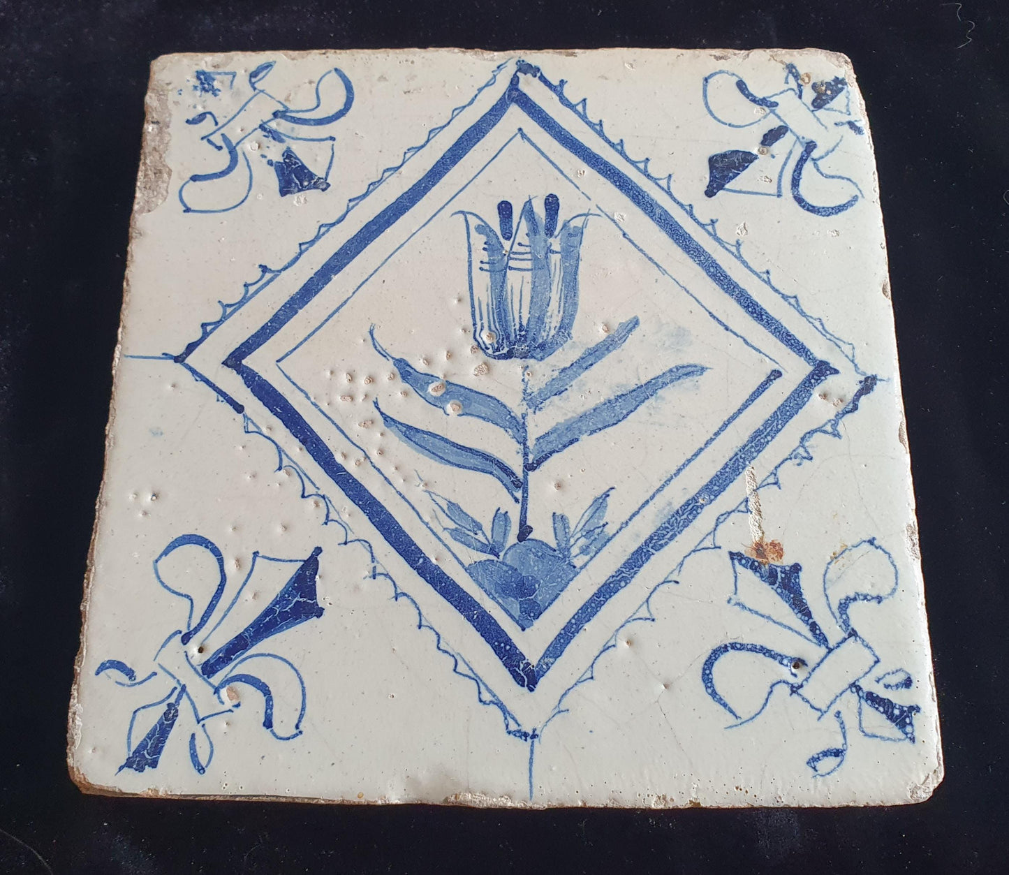 17th Century Dutch Delft Tulip Tile
