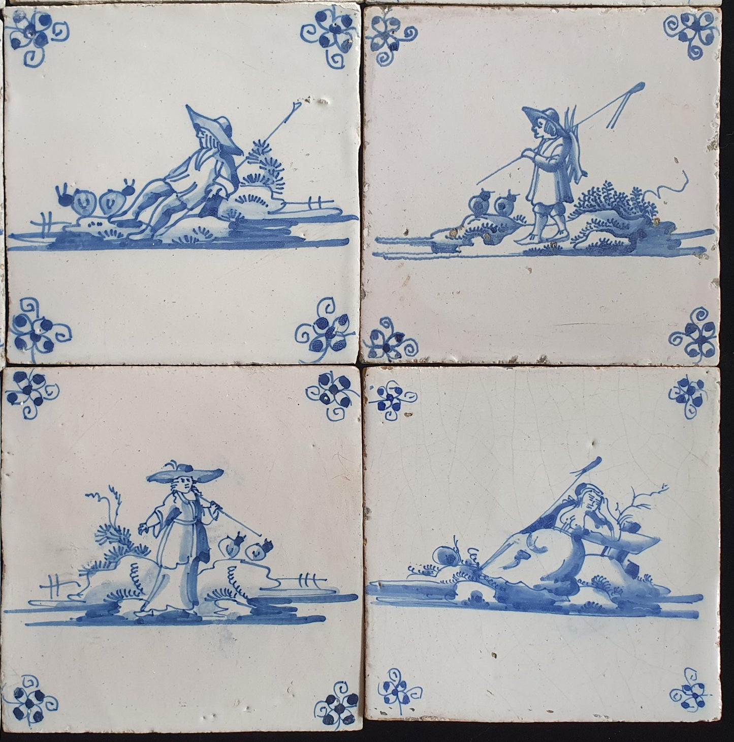 Antique Delft Tiles, 18th Century Dutch Shepherd Scene, Set of 9