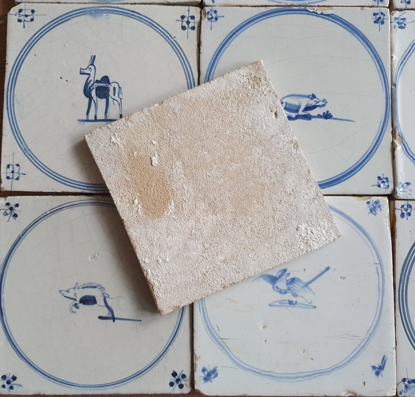Antique Delft Tiles, 18th Century Dutch Animal Motifs, Set of 4