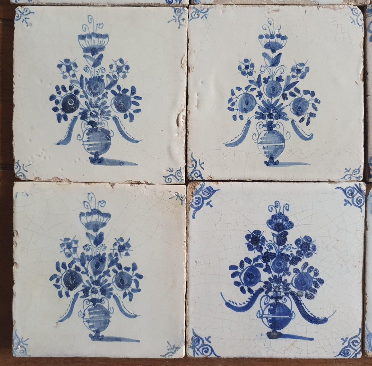 Antique Delft Tulip Flowerpot, 17th Century Dutch Wall Decor, tilepanel Set of 9