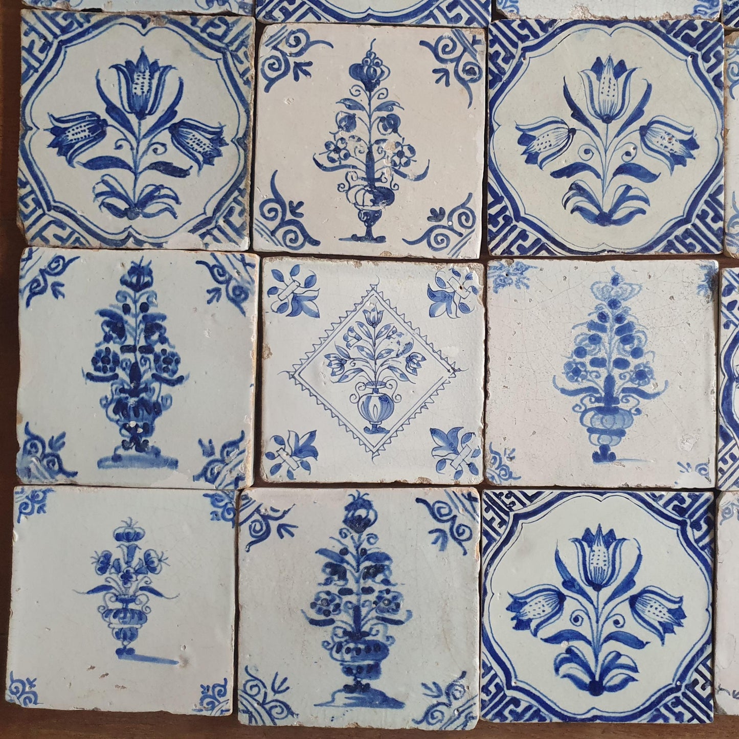 Set of 30 Antique Delft Tiles, 17th Century Dutch Tulip Vase
