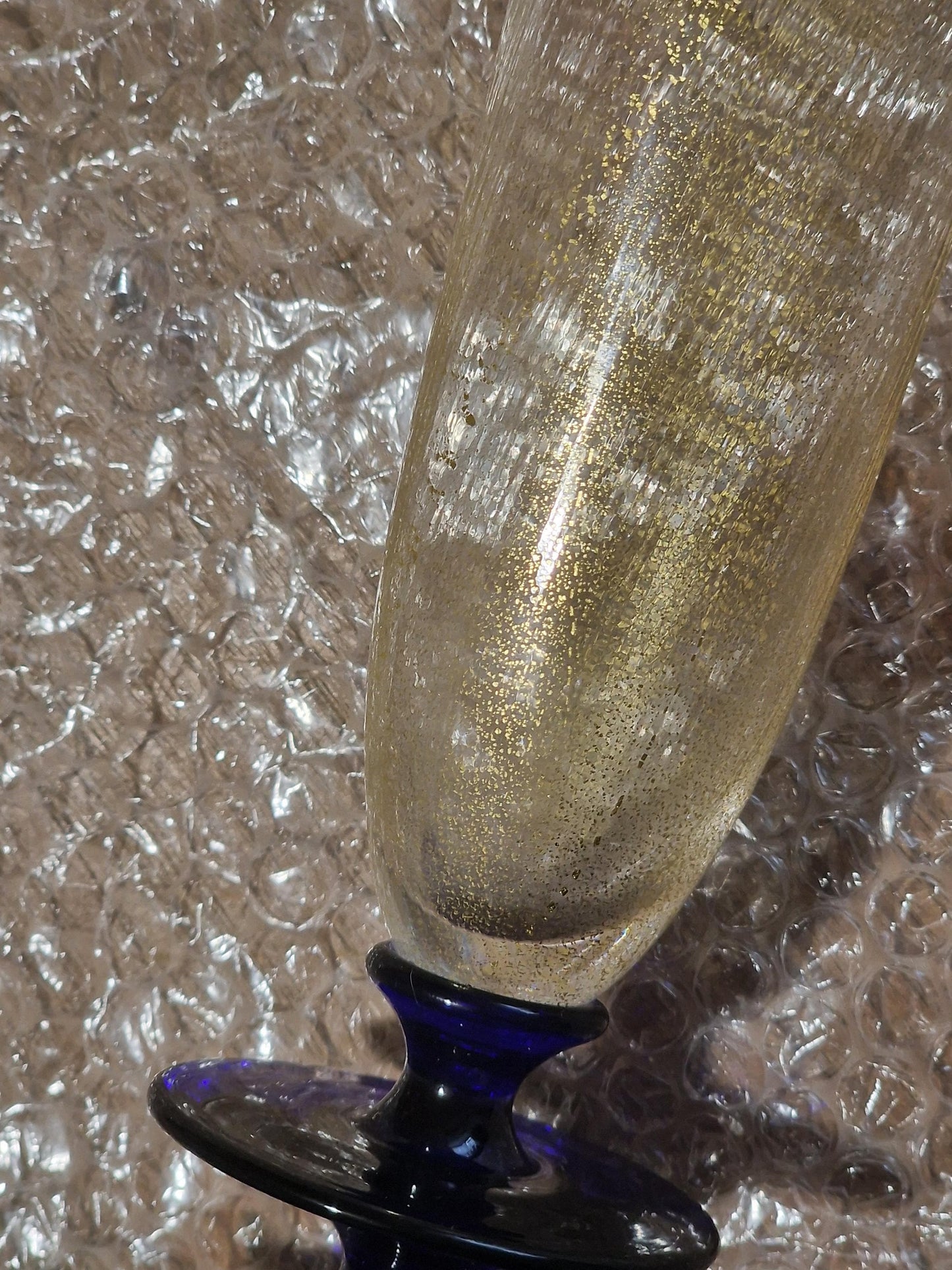 Carlo Moretti Murano Champagne Flute, Signed Collectible Stem Glass