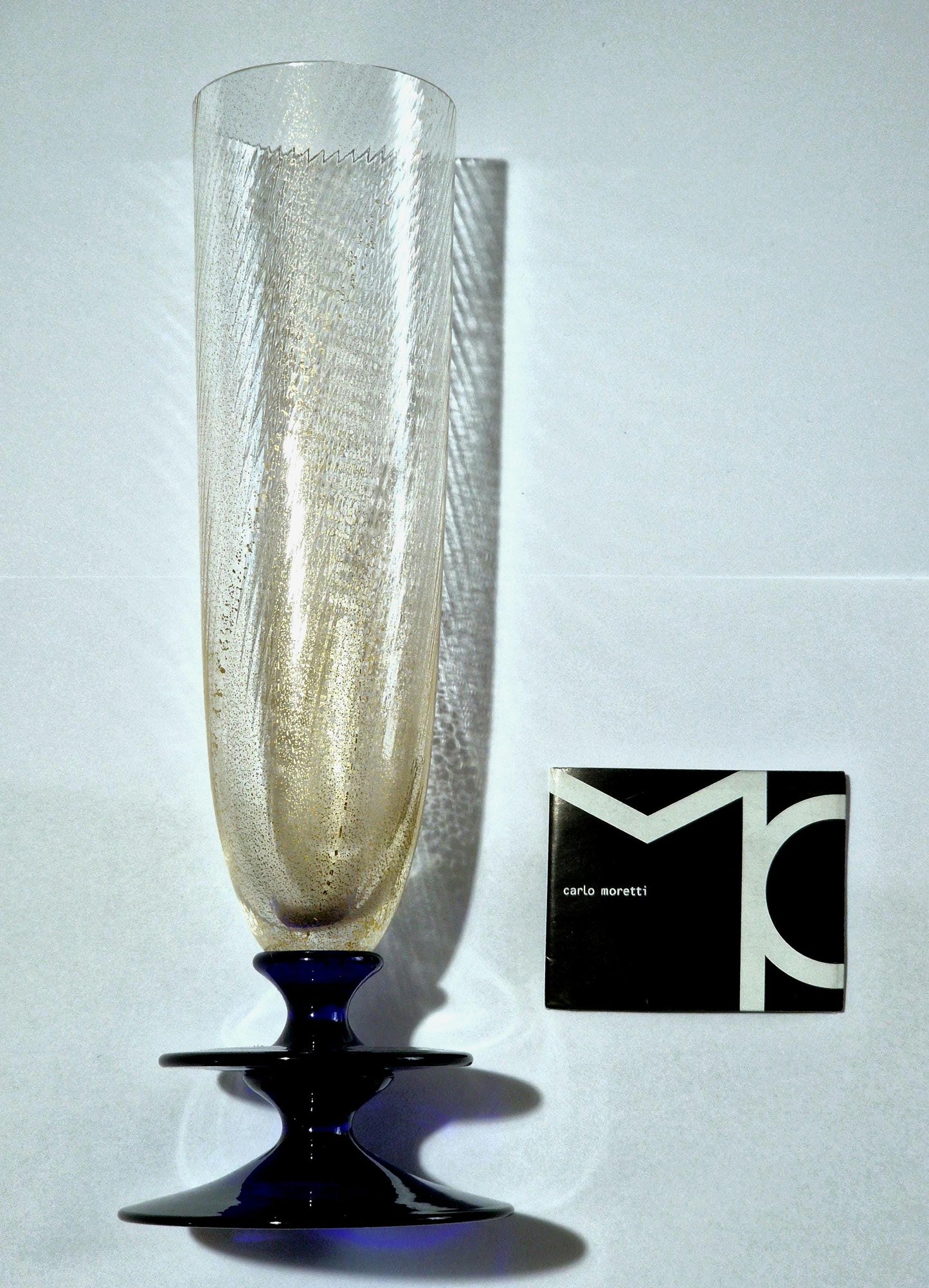 Carlo Moretti Murano Champagne Flute, Signed Collectible Stem Glass