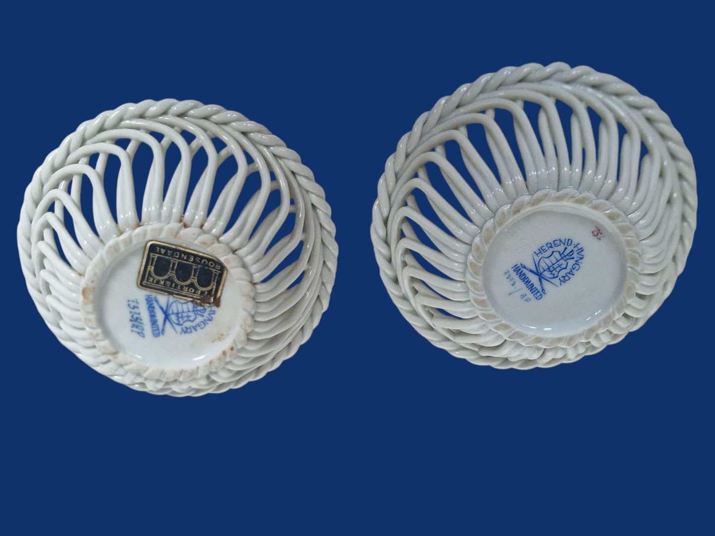 Set of 2 Herend Hungary Openwork Baskets, Apponyi Red Floral Design