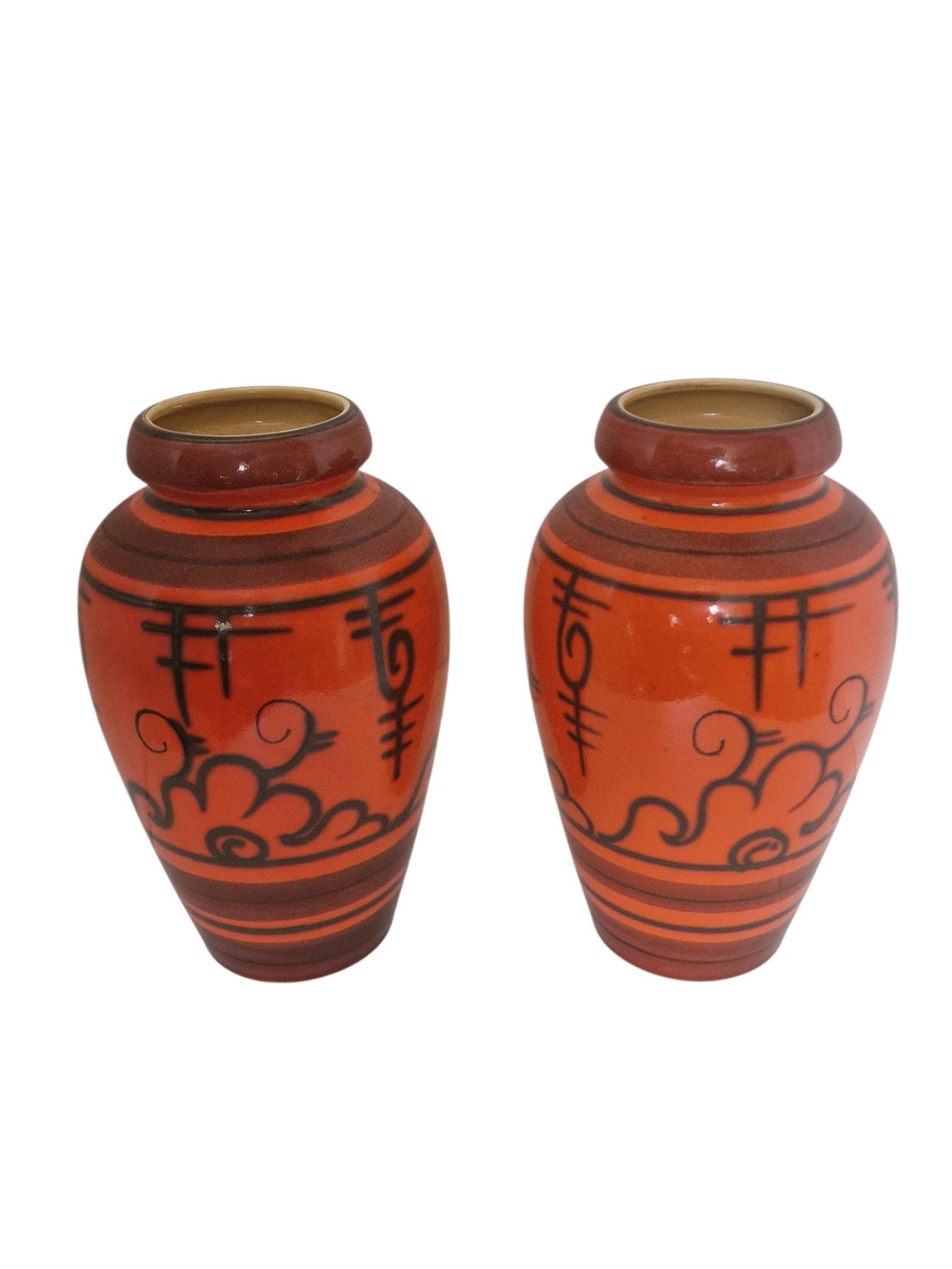 Set XL baluster Vases, Dutch pottery handpainted orange vases, Flora Tokio Gouda, 30 cm