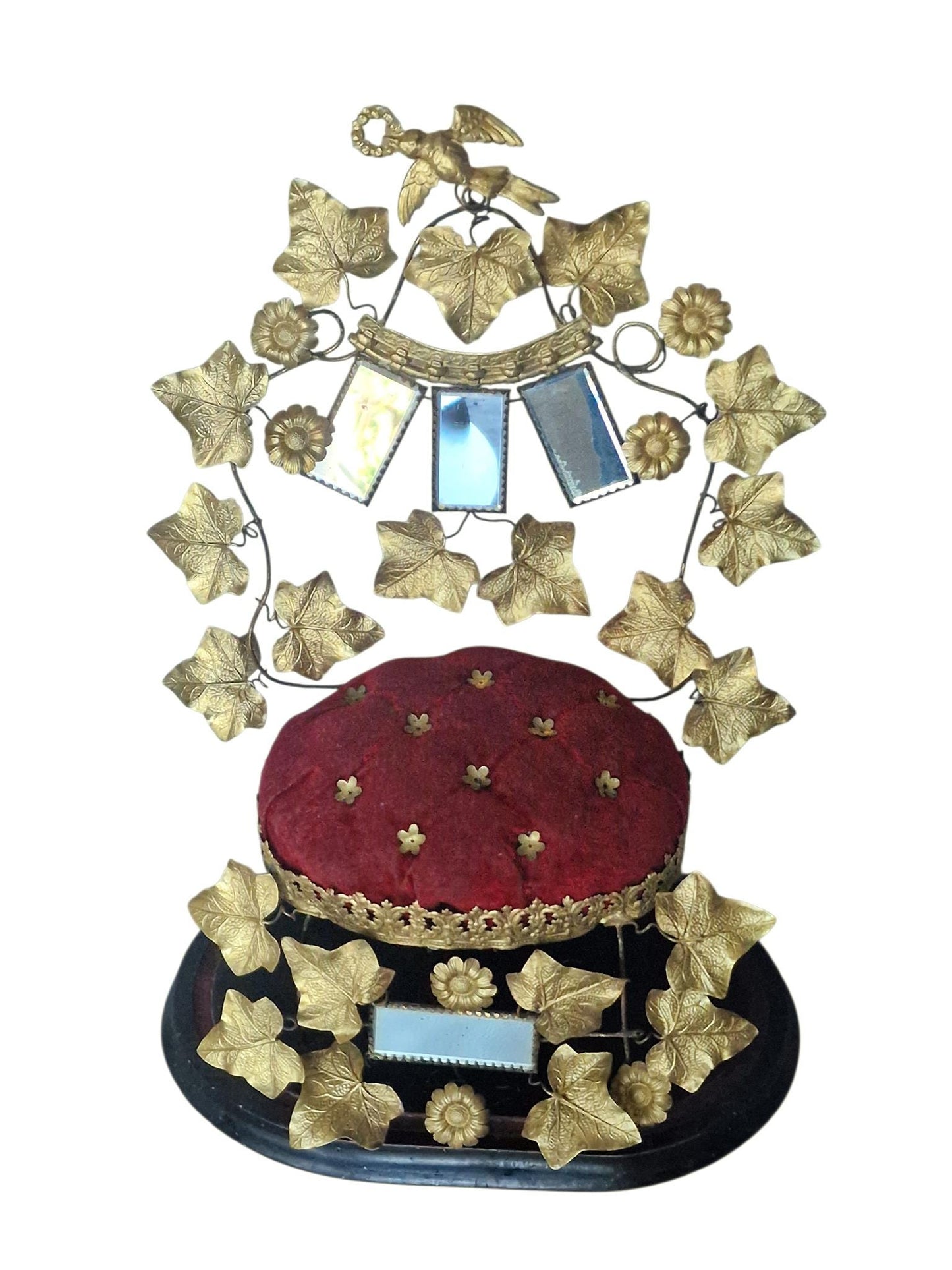 19th Century French Bridal Chair Ring Holder, Napoleon III Gilded Ivy Detail