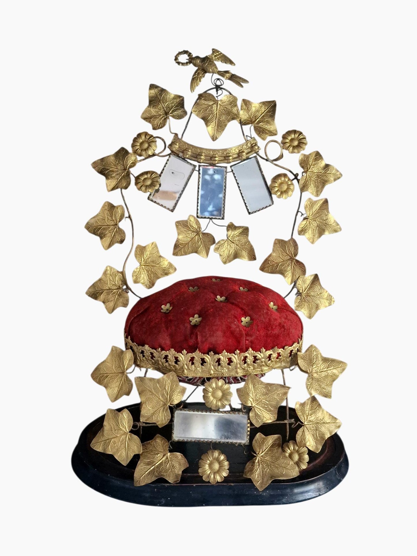 19th Century French Bridal Chair Ring Holder, Napoleon III Gilded Ivy Detail