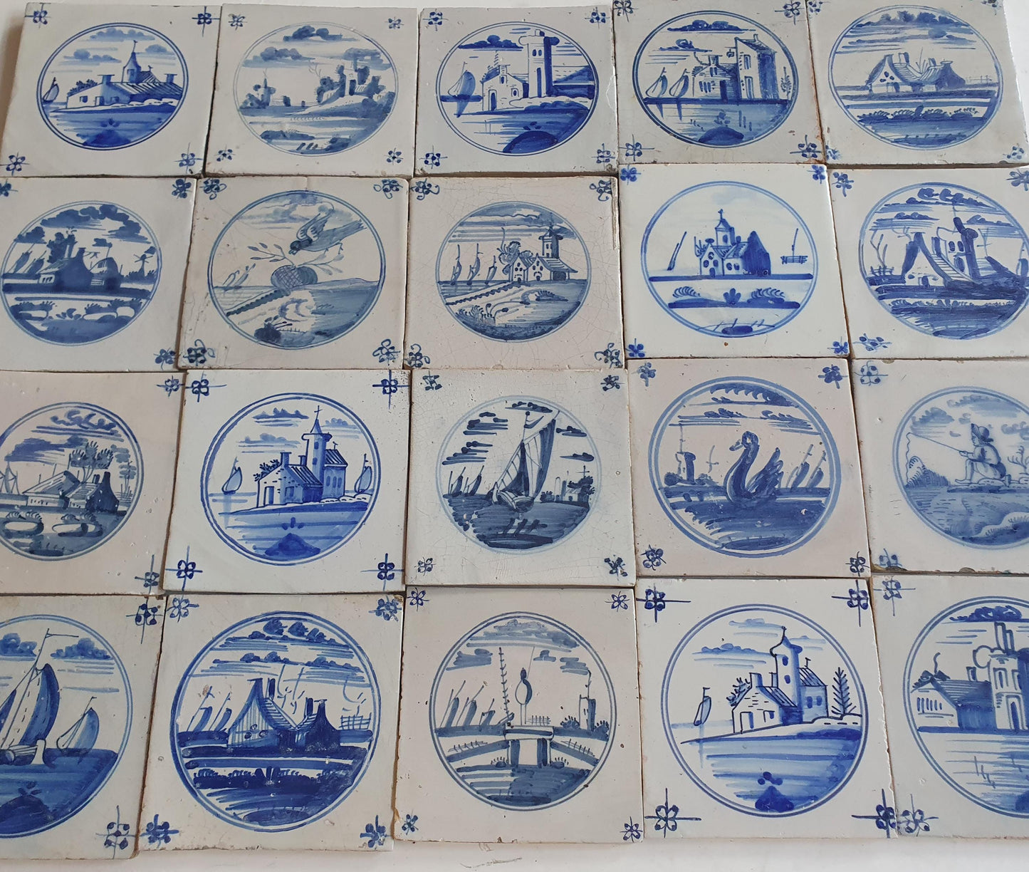18th/19th  Delft tiles, a landscape of antique tiles of 20