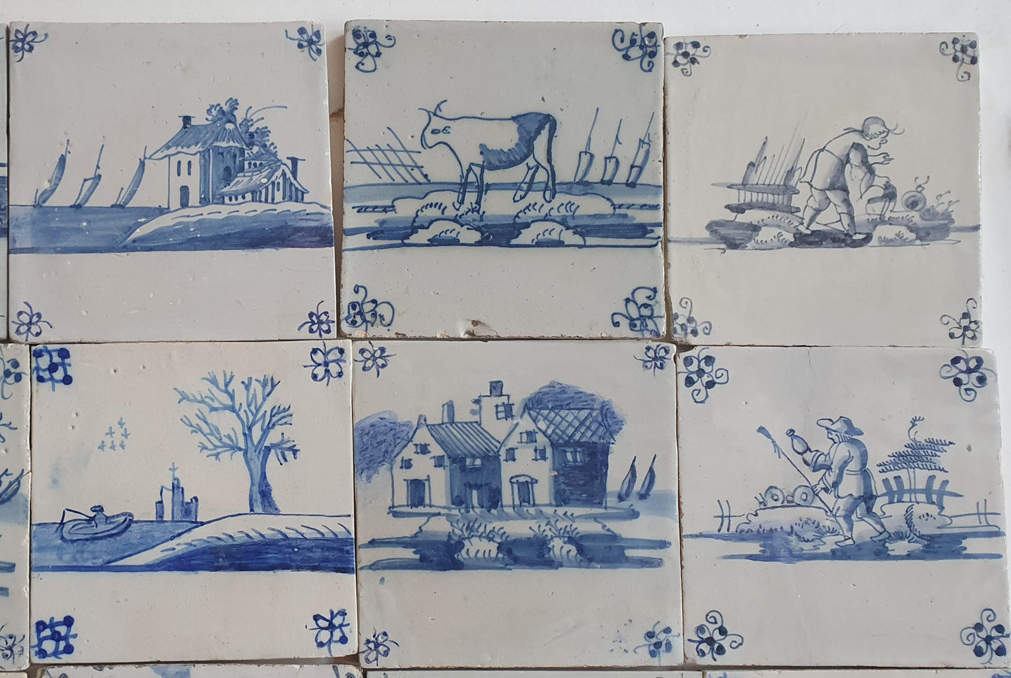 18th/19th  Delft tiles, a landscape of antique tiles of 24