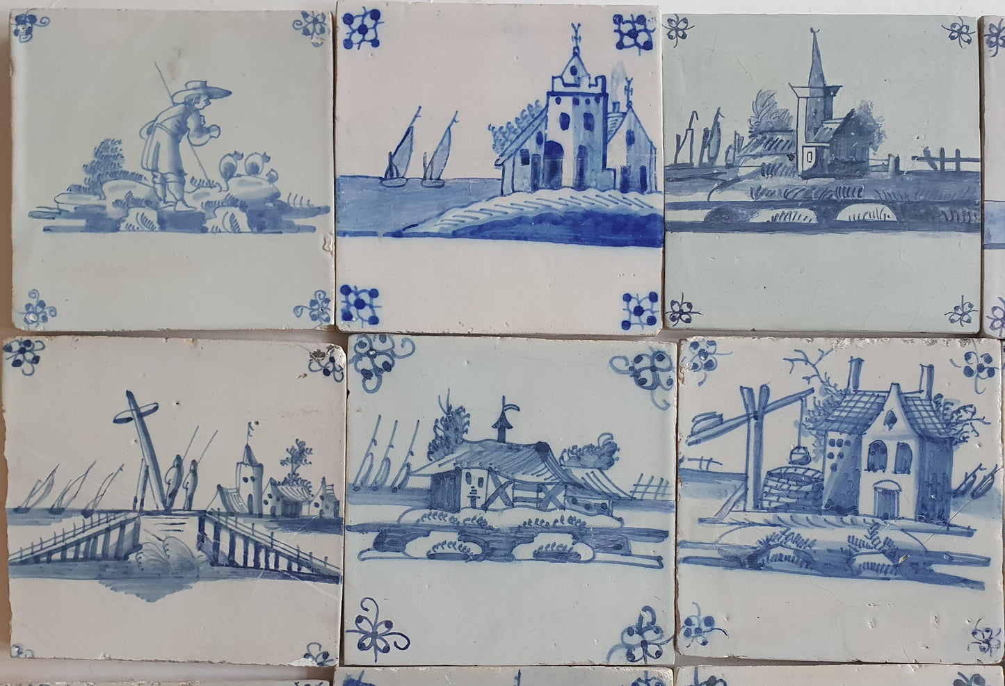 18th/19th  Delft tiles, a landscape of antique tiles of 24