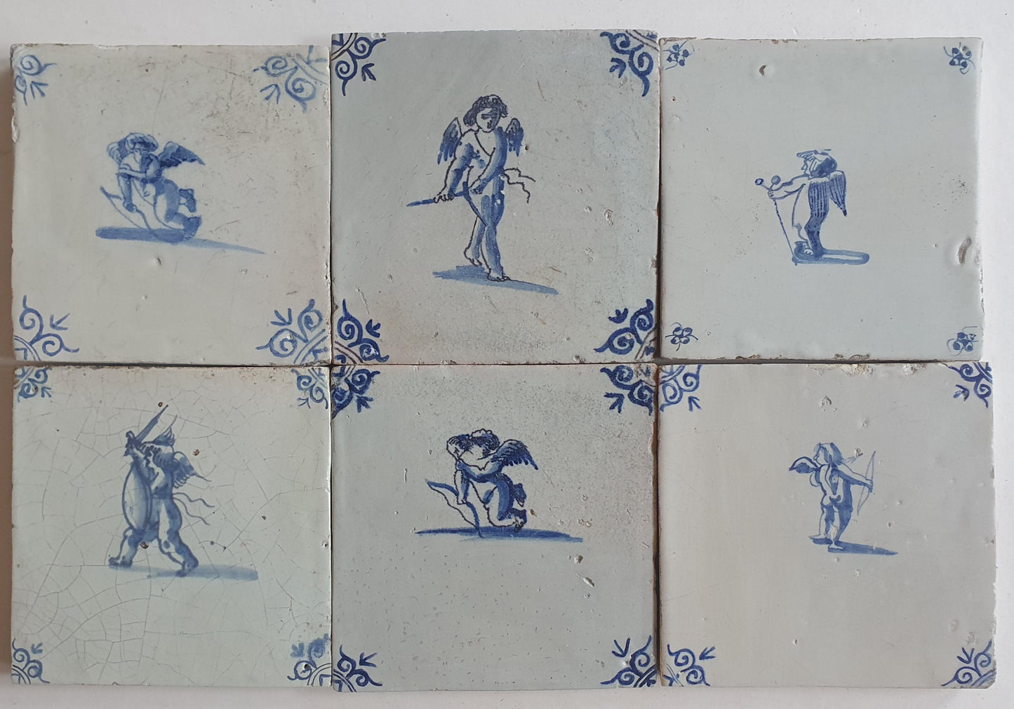 Antique Delft Cupido, 17th Century Dutch Wall Decor, tilepanel Set of 6