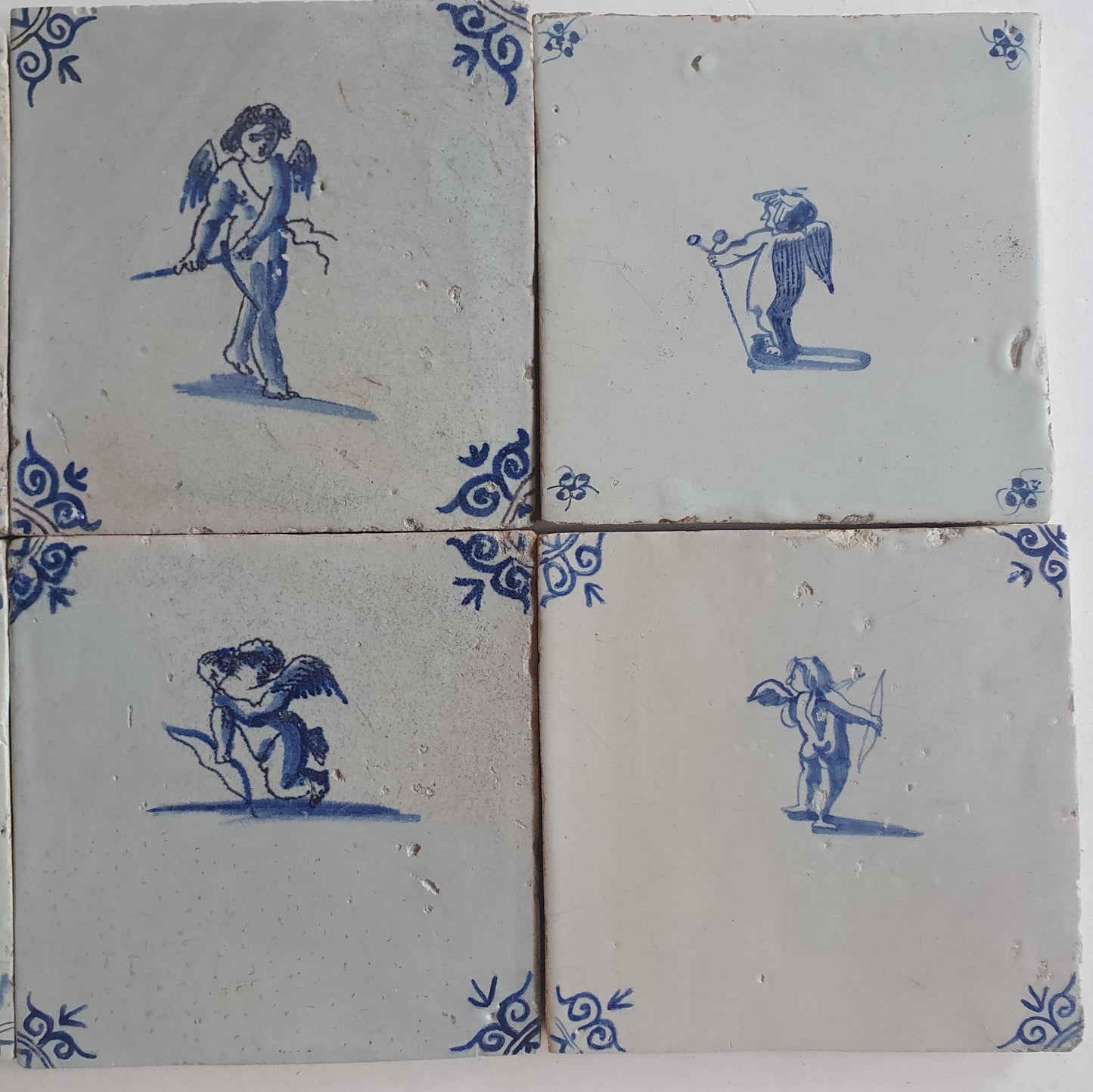 Antique Delft Cupido, 17th Century Dutch Wall Decor, tilepanel Set of 6