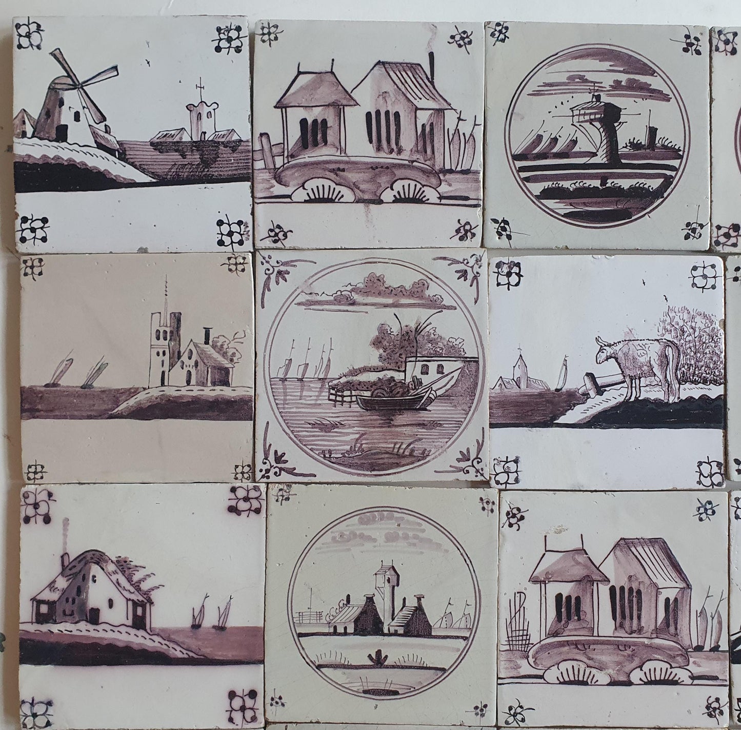 18th/19th  Delft tiles, a landscape of antique tiles of 20