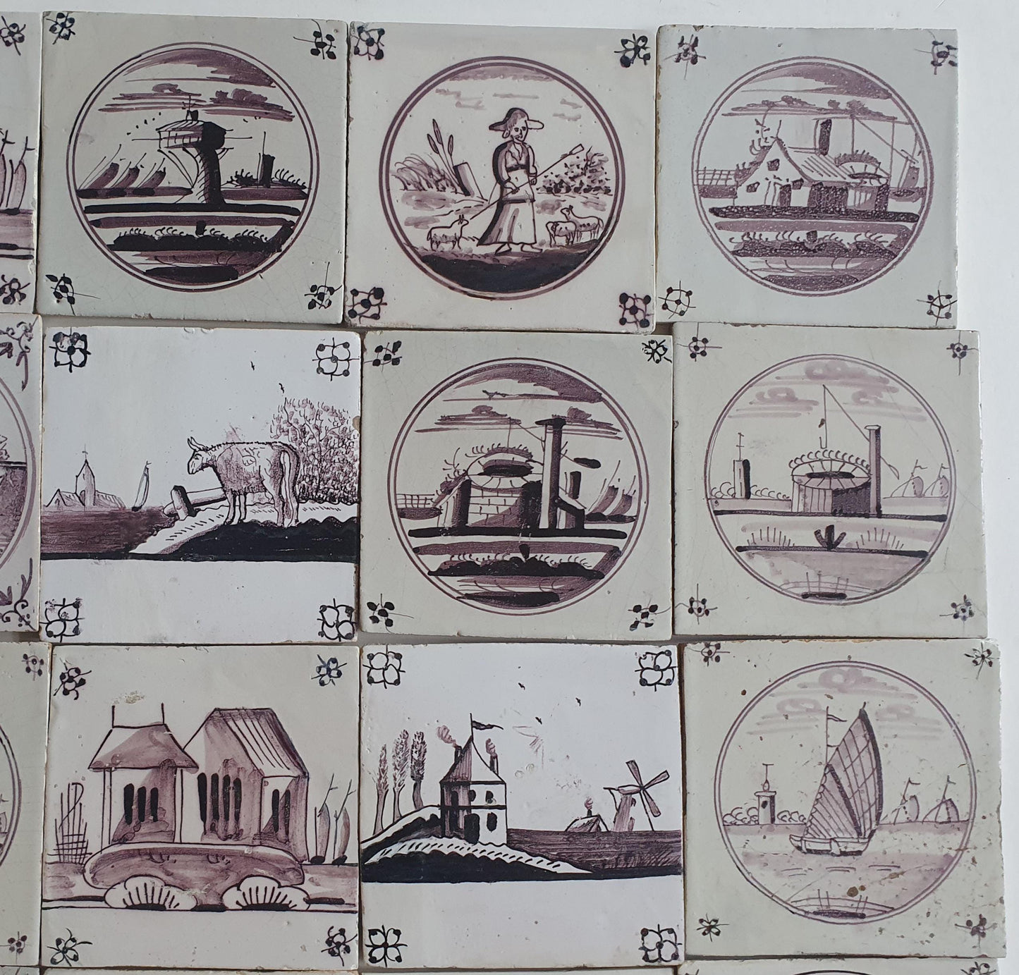 18th/19th  Delft tiles, a landscape of antique tiles of 20