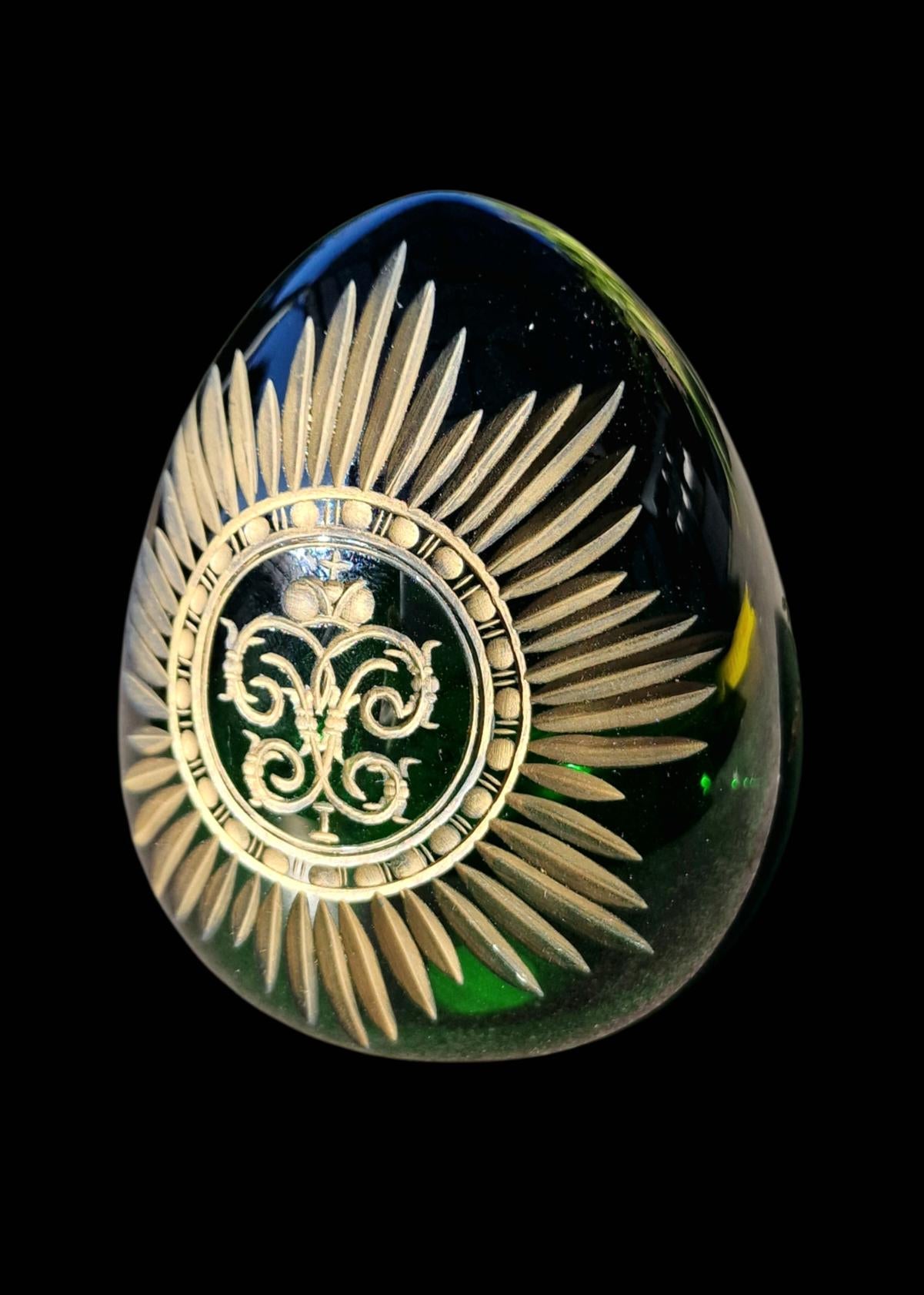 Fabergé Emerald Crystal Egg, Double Eagle Gilded Symbol, Etched Lead Crystal (Collector Item)