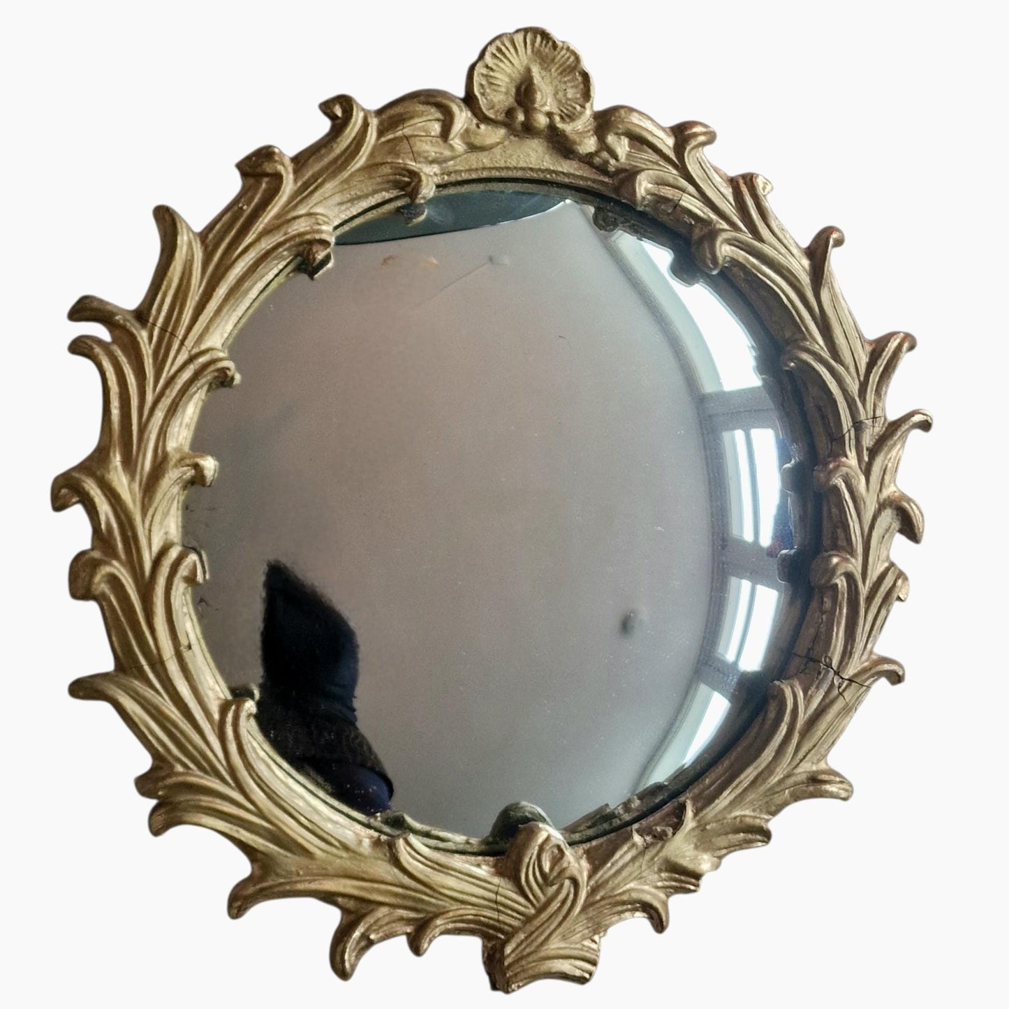 Convex Butler Mirror, Antique British Decor (30cm) rare old 19th antique sphere goldgilt