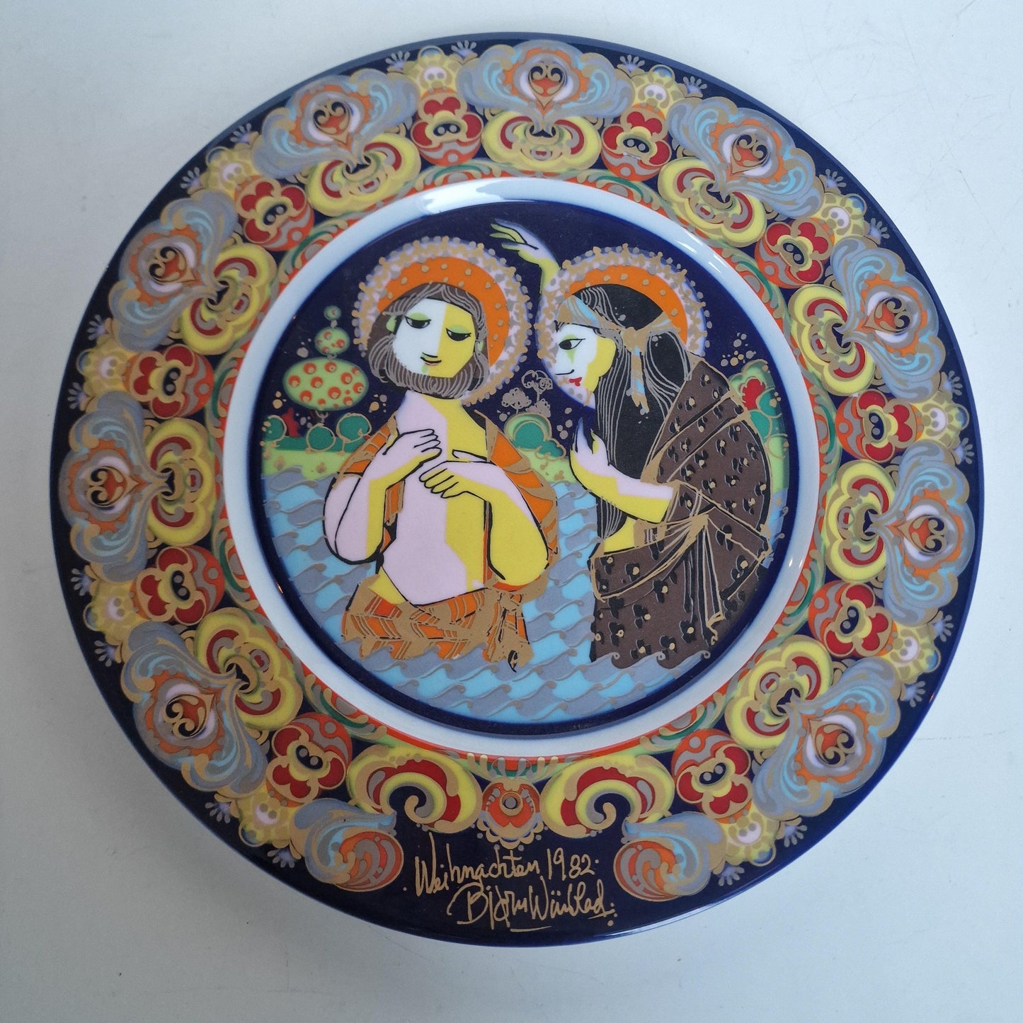 Bjorn Wiinblad Rosenthal Nativity Plate – Hand-Painted Gold Porcelain Christmas 1982