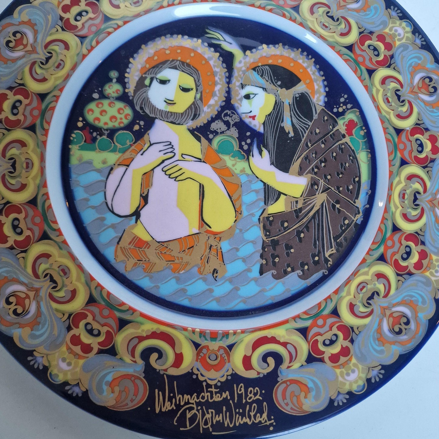 Bjorn Wiinblad Rosenthal Nativity Plate – Hand-Painted Gold Porcelain Christmas 1982