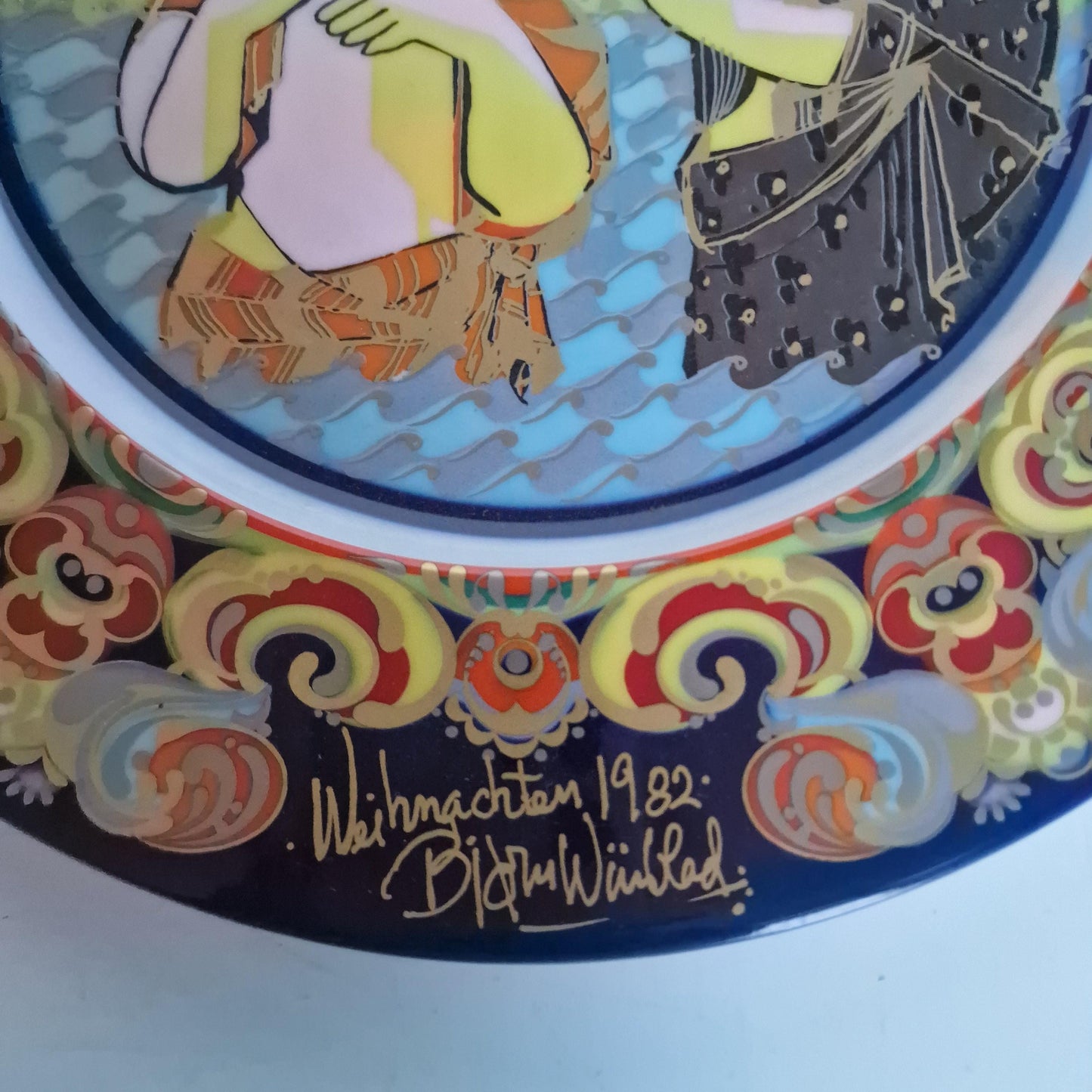 Bjorn Wiinblad Rosenthal Nativity Plate – Hand-Painted Gold Porcelain Christmas 1982