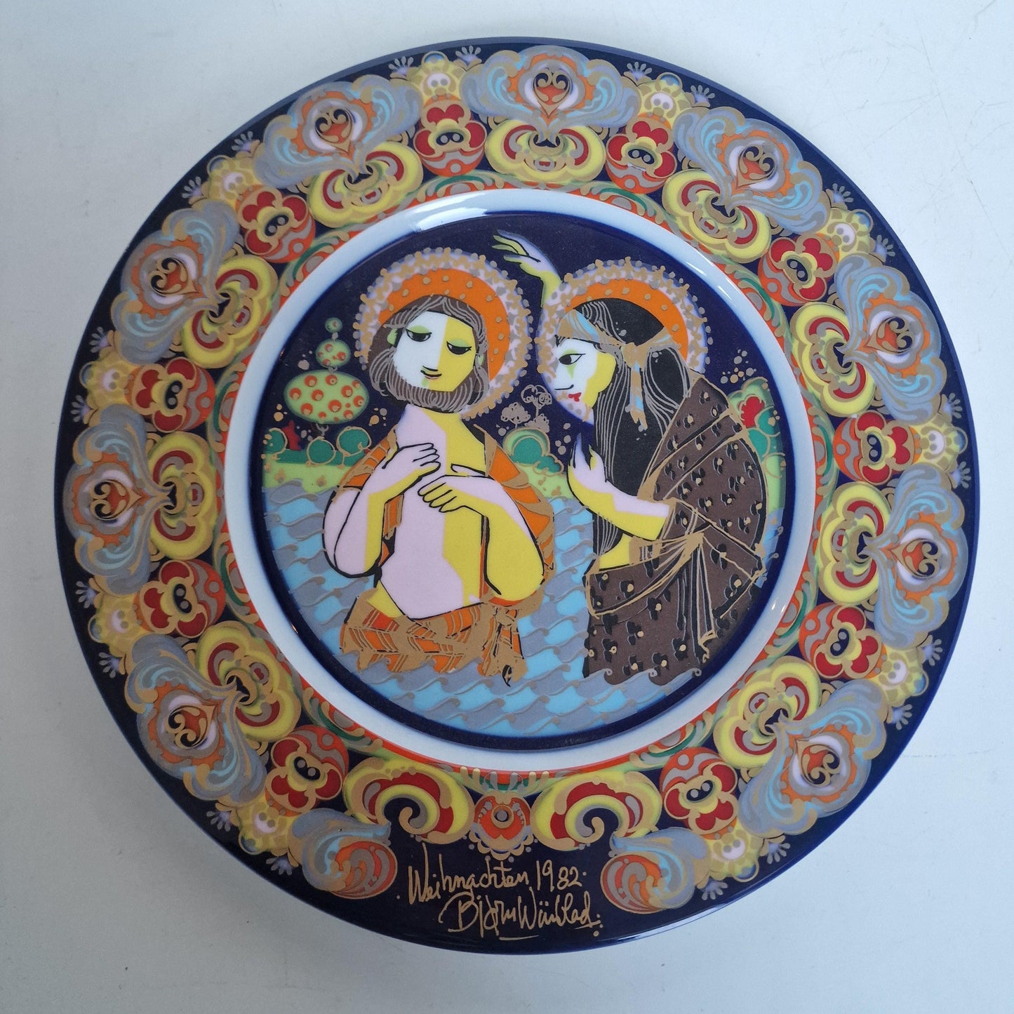 Bjorn Wiinblad Rosenthal Nativity Plate – Hand-Painted Gold Porcelain Christmas 1982