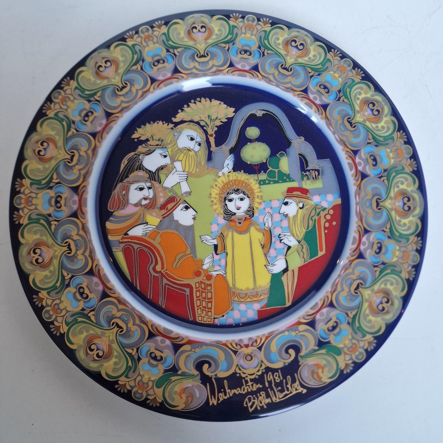 Bjorn Wiinblad Rosenthal Nativity Plate – Hand-Painted Gold Porcelain Christmas Dish