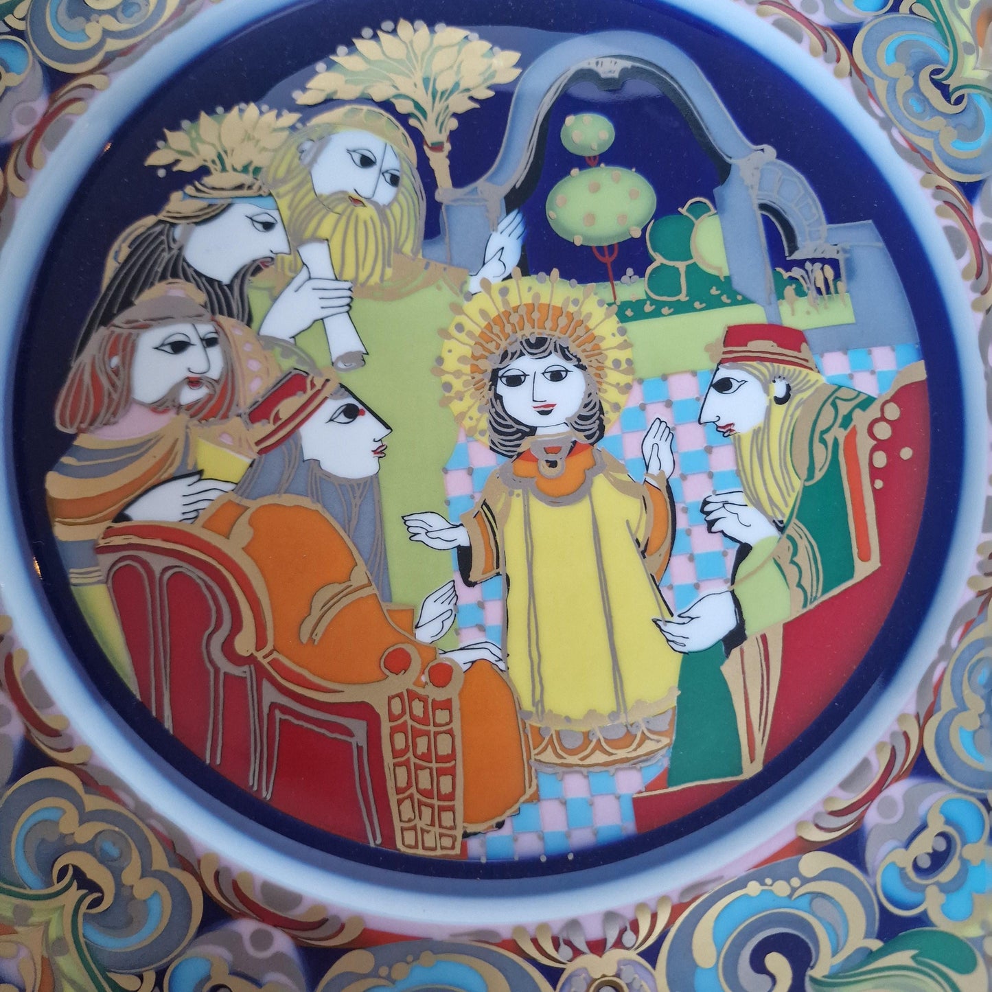 Bjorn Wiinblad Rosenthal Nativity Plate – Hand-Painted Gold Porcelain Christmas Dish