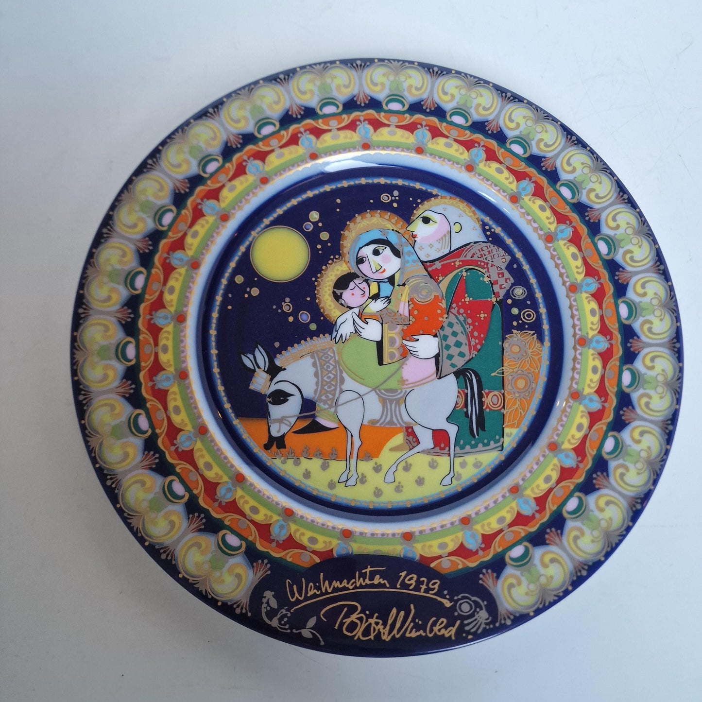 Bjorn Wiinblad Rosenthal Nativity Plate – Hand-Painted Gold Porcelain Christmas Wall Art