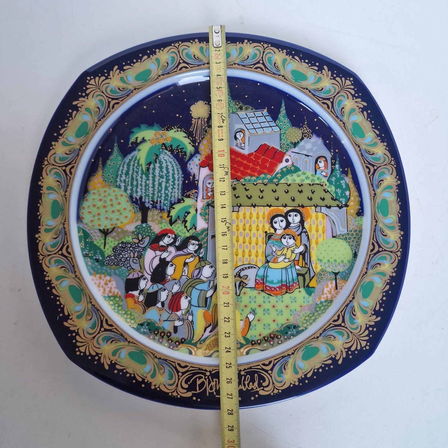 Bjorn Wiinblad Rosenthal Christmas Plate, Hand-Painted Gold Silent Night Porcelain