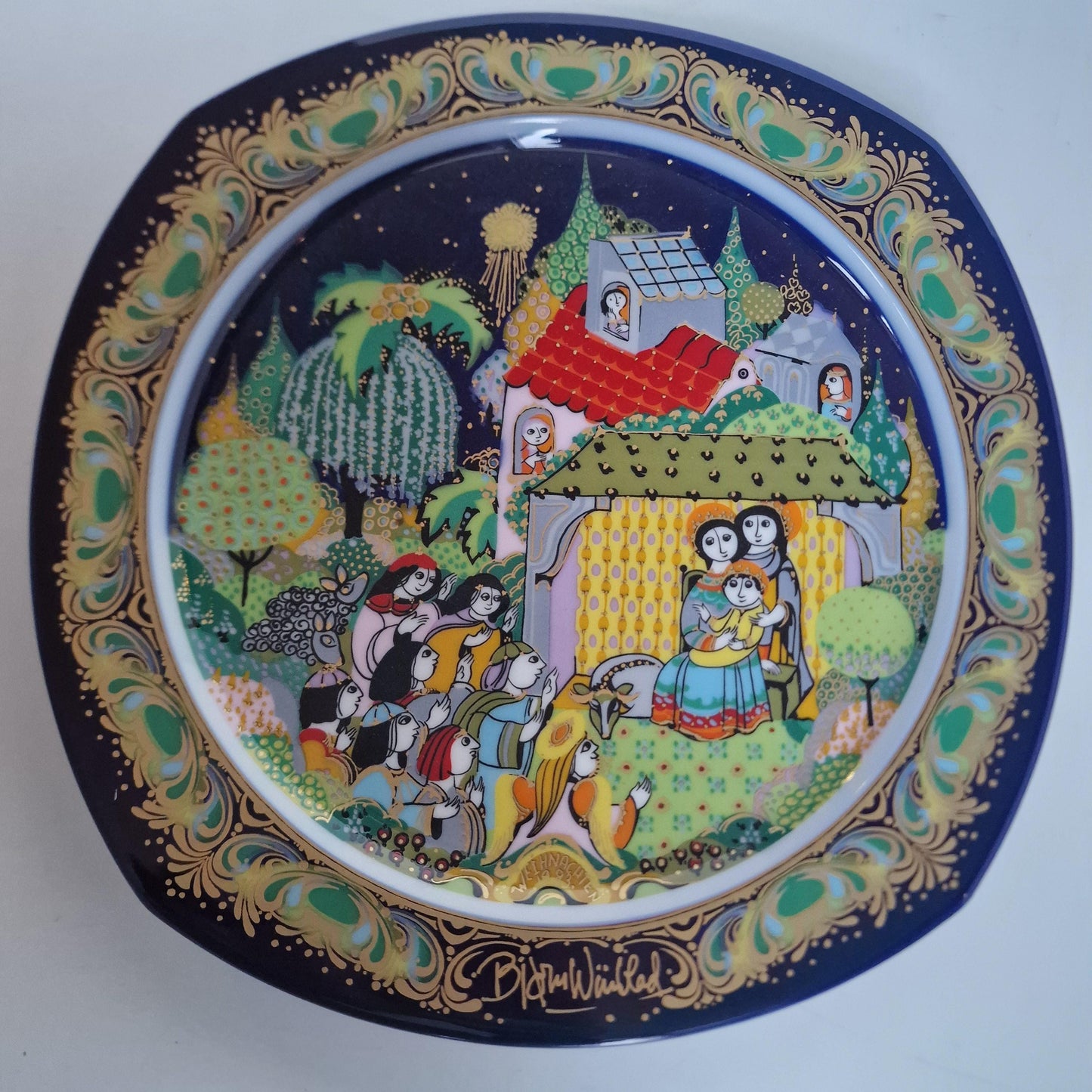 Bjorn Wiinblad Rosenthal Christmas Plate, Hand-Painted Gold Silent Night Porcelain