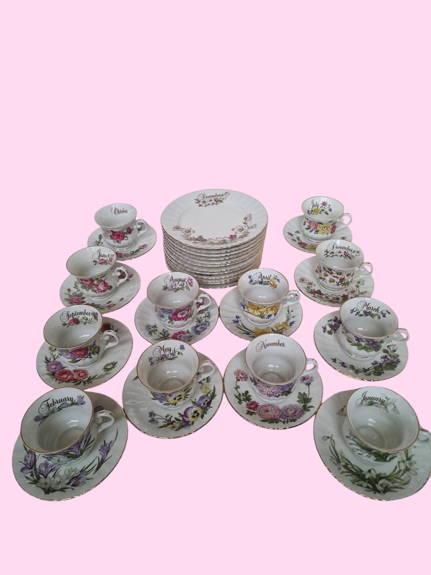 Seltmann Weiden 12 months Porcelain Breakfast Set – Floral Calendar China, W. Germany