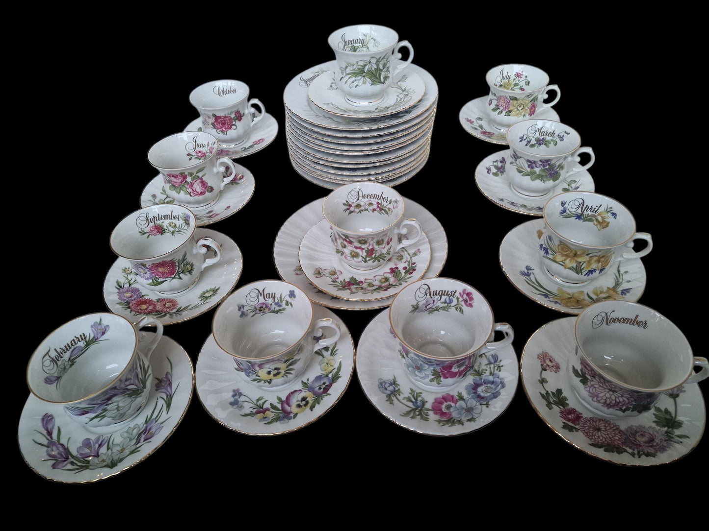 Seltmann Weiden 12 months Porcelain Breakfast Set – Floral Calendar China, W. Germany