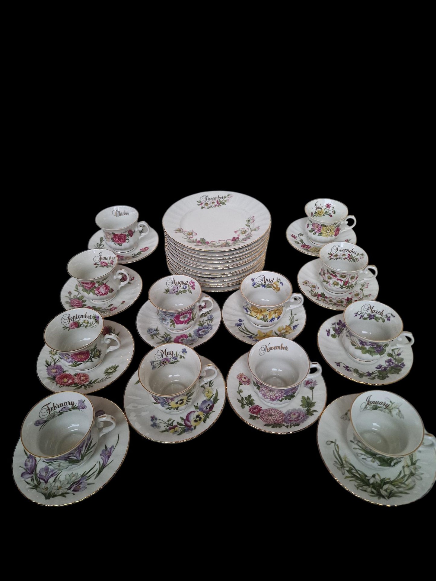 Seltmann Weiden 12 months Porcelain Breakfast Set – Floral Calendar China, W. Germany