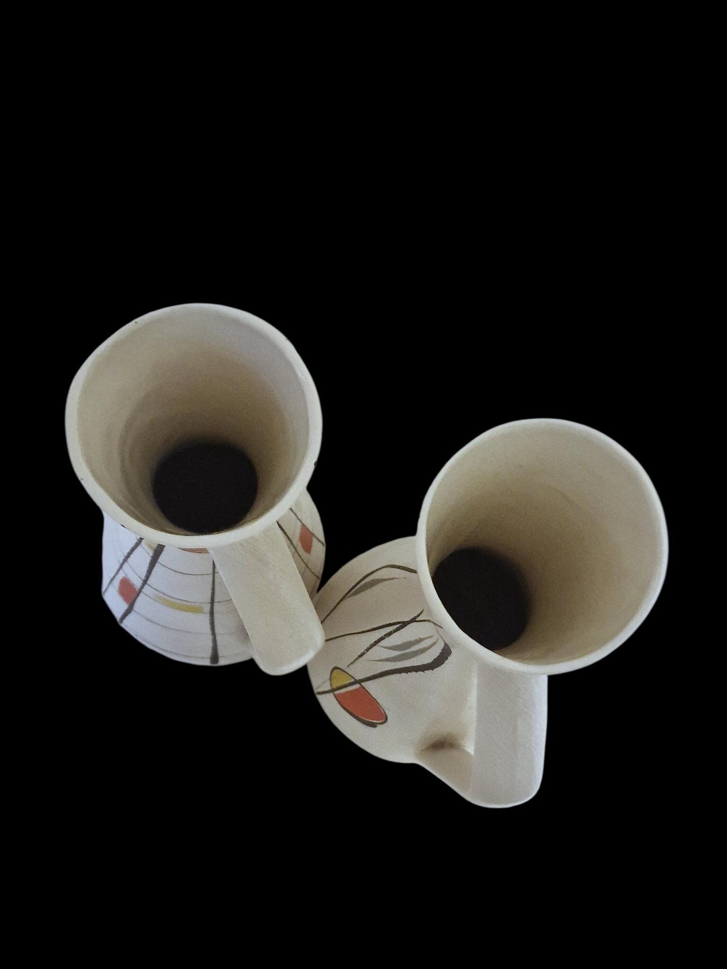 Edelkeramik Bauhaus Cream Jugs – Mid Century West German Pottery Pitchers, geometric mondriaan