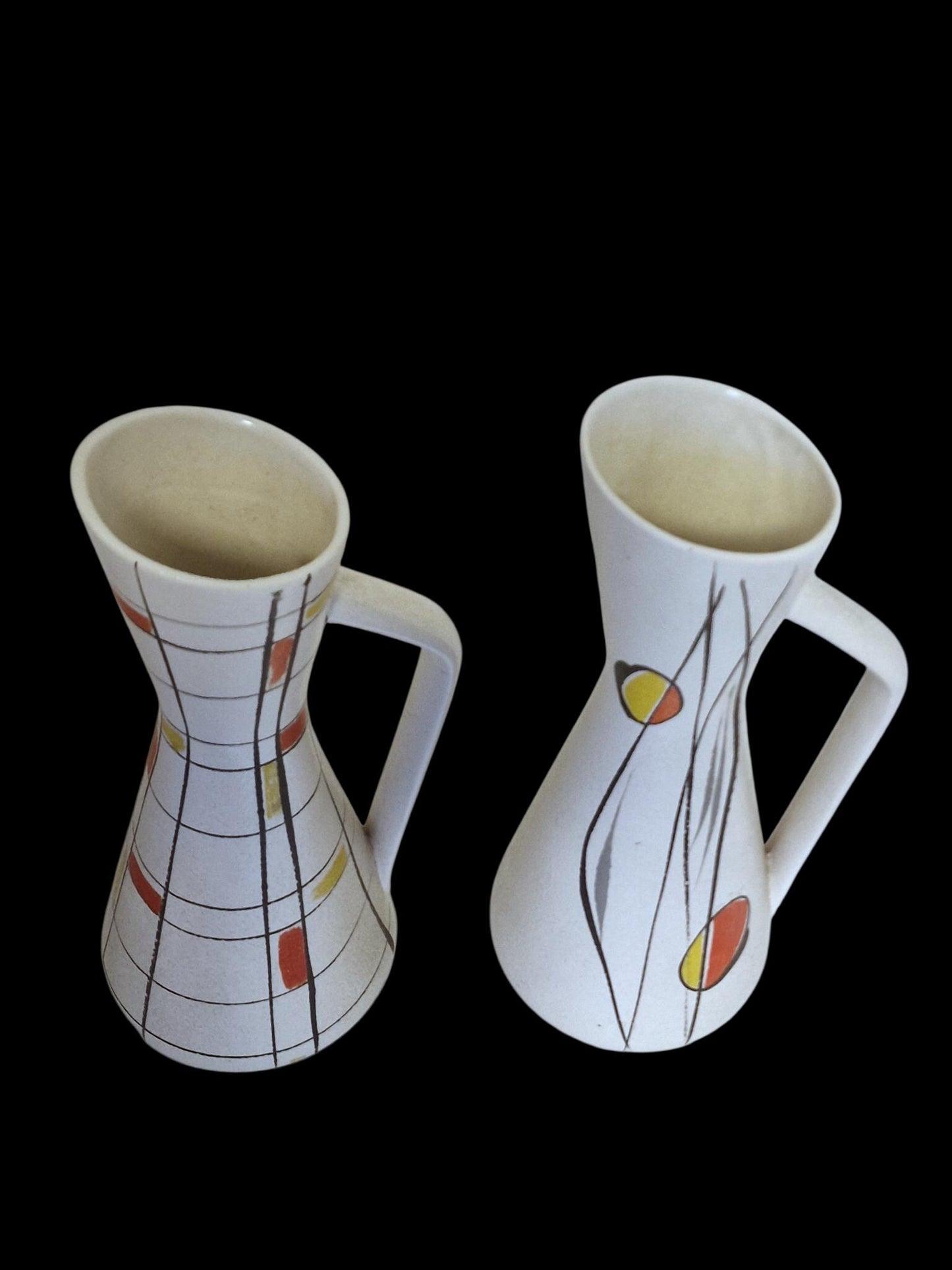 Edelkeramik Bauhaus Cream Jugs – Mid Century West German Pottery Pitchers, geometric mondriaan