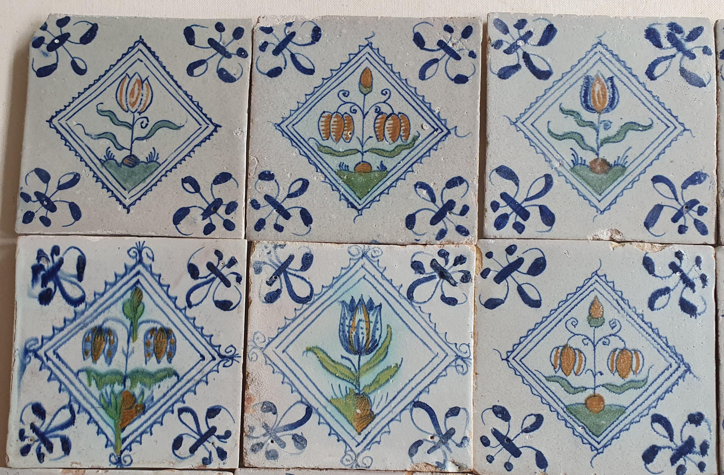 Antique Delft Tiles, 17th Century Dutch Polychrome Tulips, Kivits Flowers ,set of 20